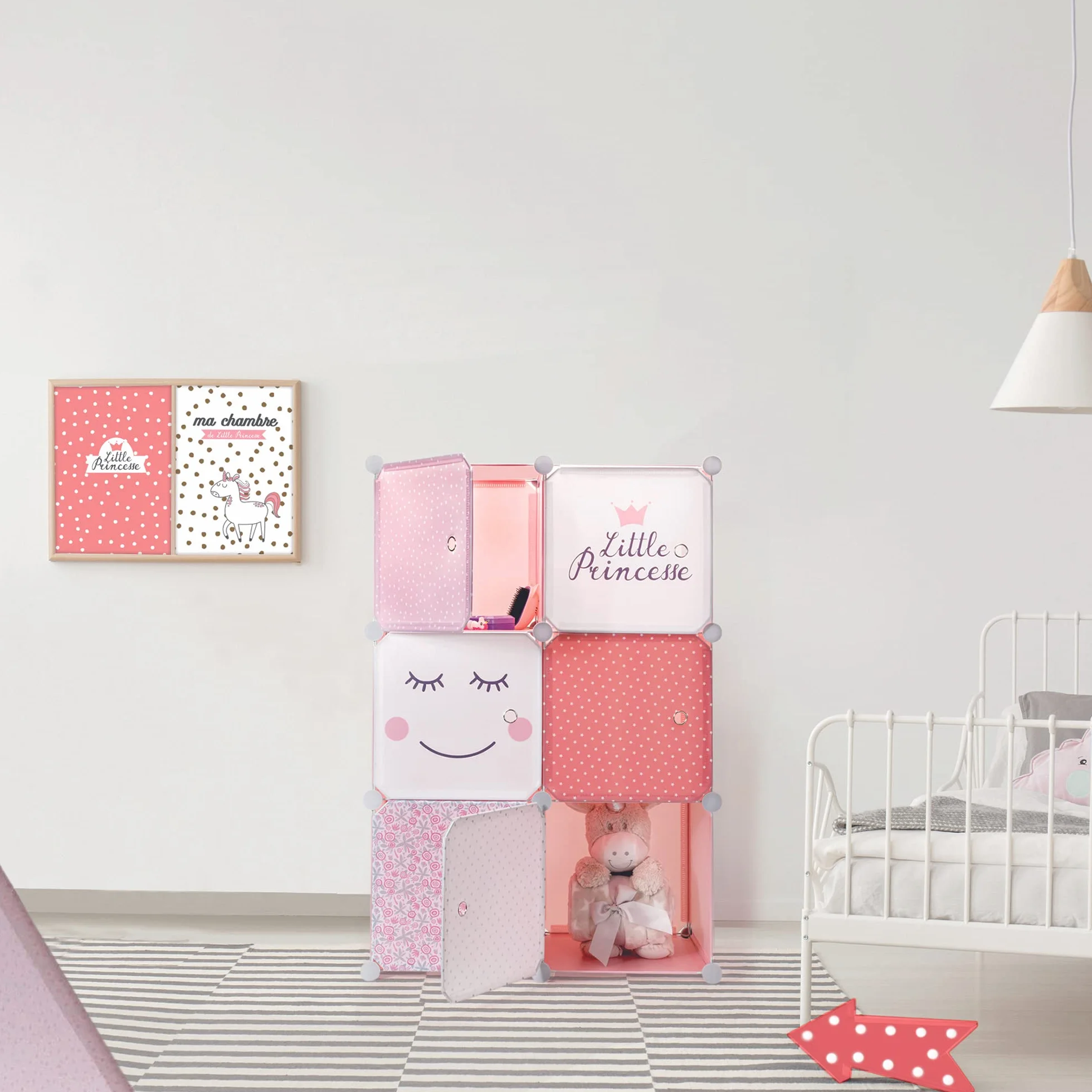 HOME DECO KIDS Armario modulable 6 Cubos Rosa 60x30x90cm