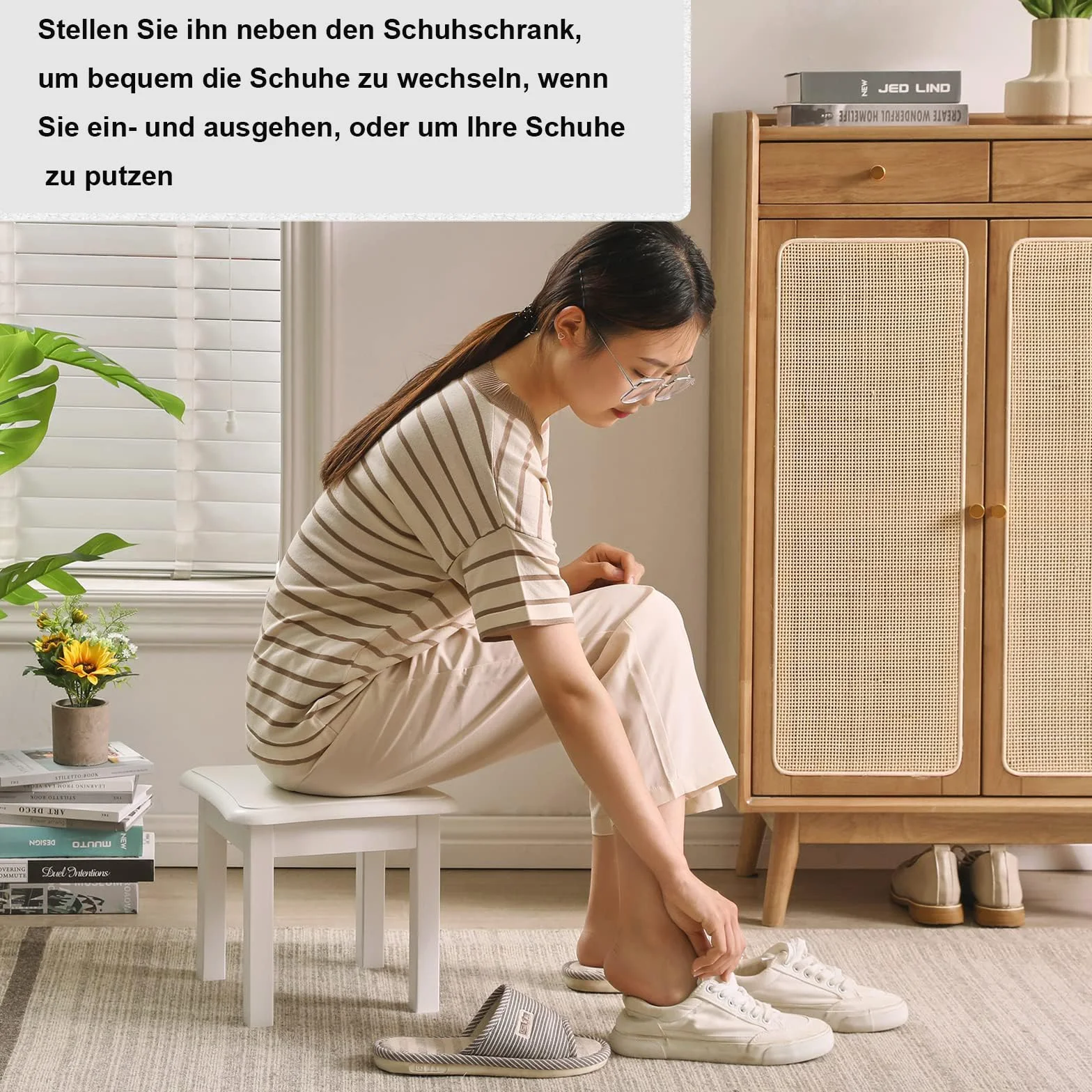 Reposapiés de Madera Pequeño Taburete Banco Blanco
