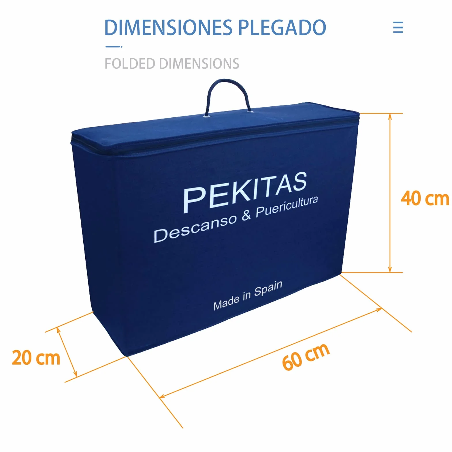 PEKITAS Colchón Cuna De Viaje Plegable 120x60 cm Grosor 6 cm Funda Desmontable Lavable Transpirable Gris Espuma Firme Bebé Fabricado En España