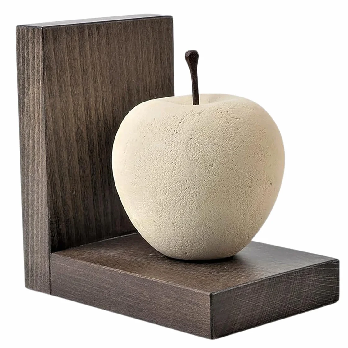 Sujetalibros Manzana. Escultura de Piedra sobre Base de Madera. Producto Hecho a Mano.Q027M
