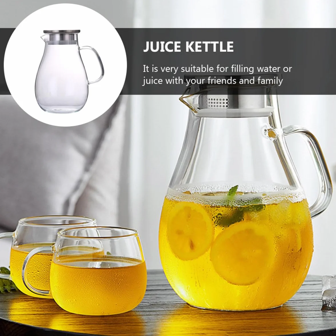 Jarra de Vidrio para Agua y Jugos 2000 Ml, Hervidor Multiusos Tapa Antigoteo, Botella de Almacenamiento Grande para Hogar y Cocina, Adecuado para Bebidas Frías y Calientes