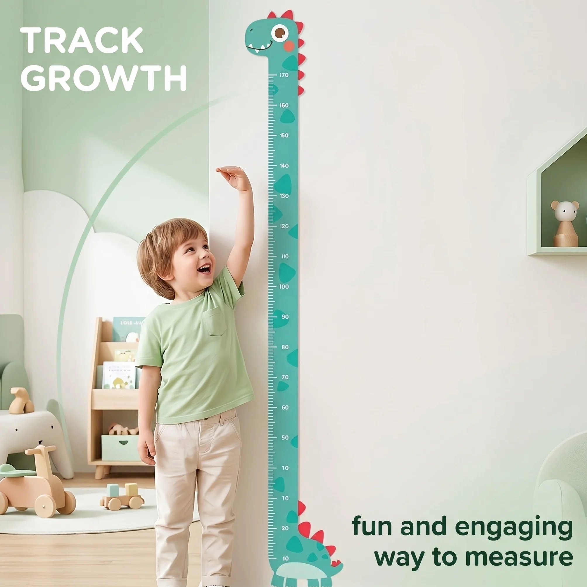 Medidor Altura Niños Pared Plástico Magnético 3D Dinosaurio Decoración Cuarto Infantil Verde