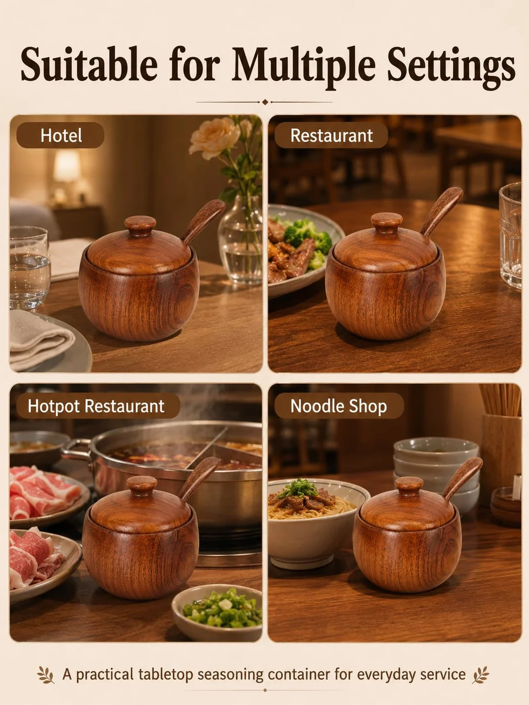 Caja de Sal de Madera con Cuchara y Tapa, Salero y Azucarero Cocina, Cajas Especias para Hogar, Almacenamiento de Cocina, Restaurante