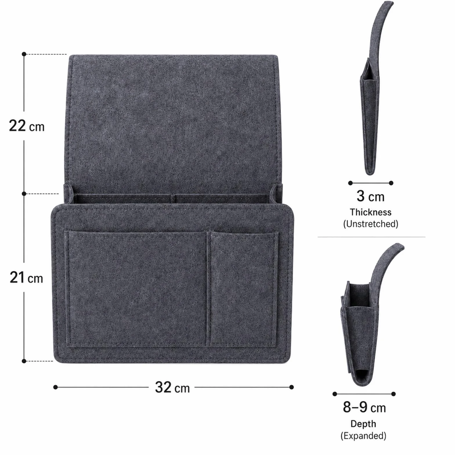 jiucare Organizador de cama de fieltro gris oscuro, bolsillo organizador lateral para cama con 5 compartimentos, porta mandos, móvil, gafas, cables, libros, tablet y accesorios para el dormitorio