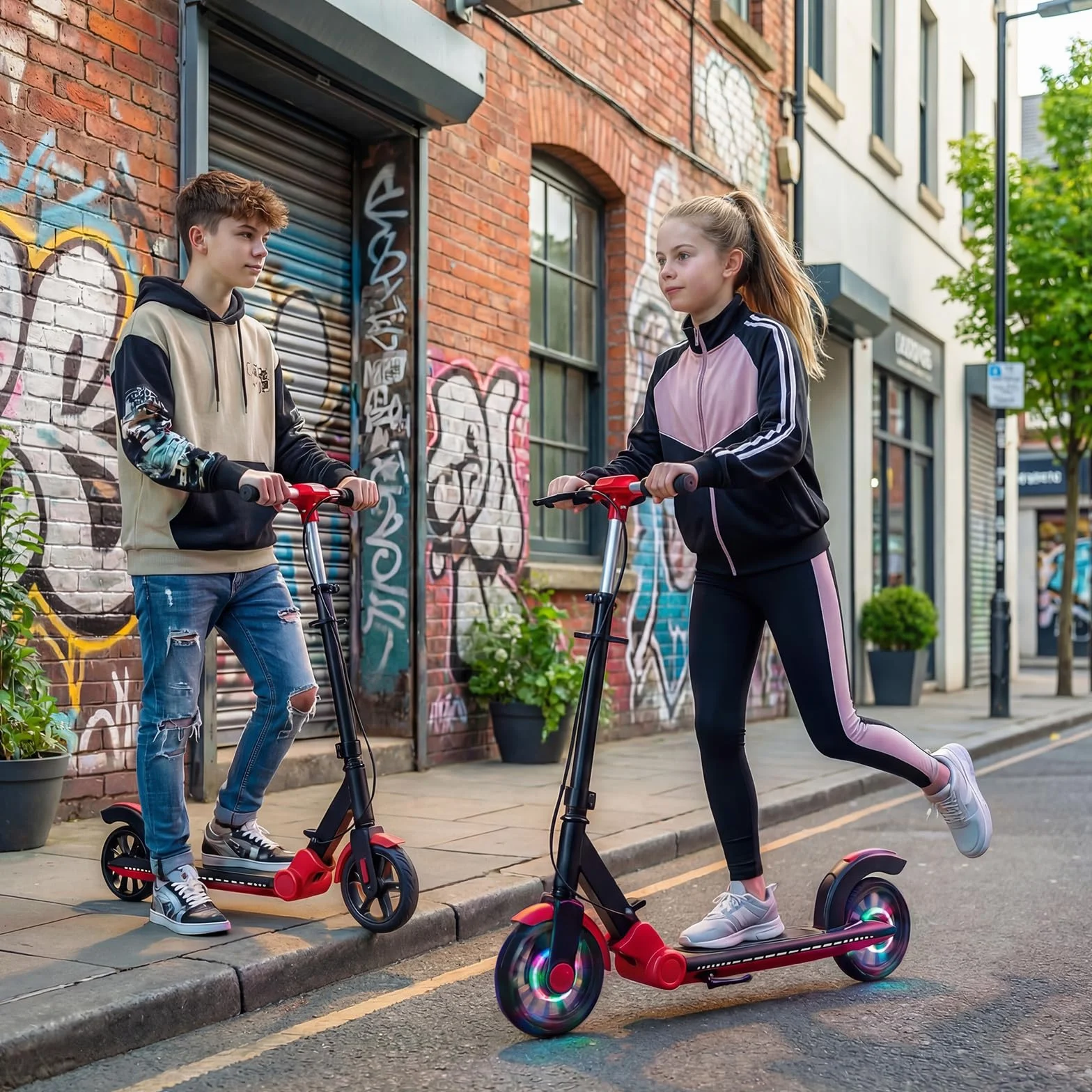 COSTWAY Patinete Plegable con LED Luminosas, Scooter Urbano de Altura Ajustable para Adolescentes y Adultos, Carga 100kg