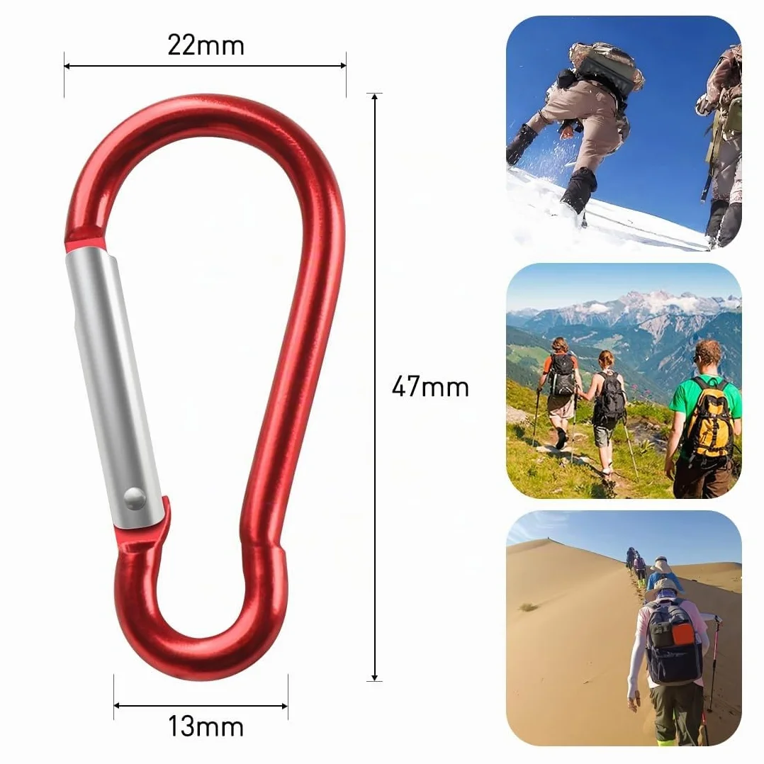 Mini Mosqueton Aluminio Pequeño 5 Colores Mosquetón Llavero 47x22 mm para Mochileros Camping Pesca Viajes