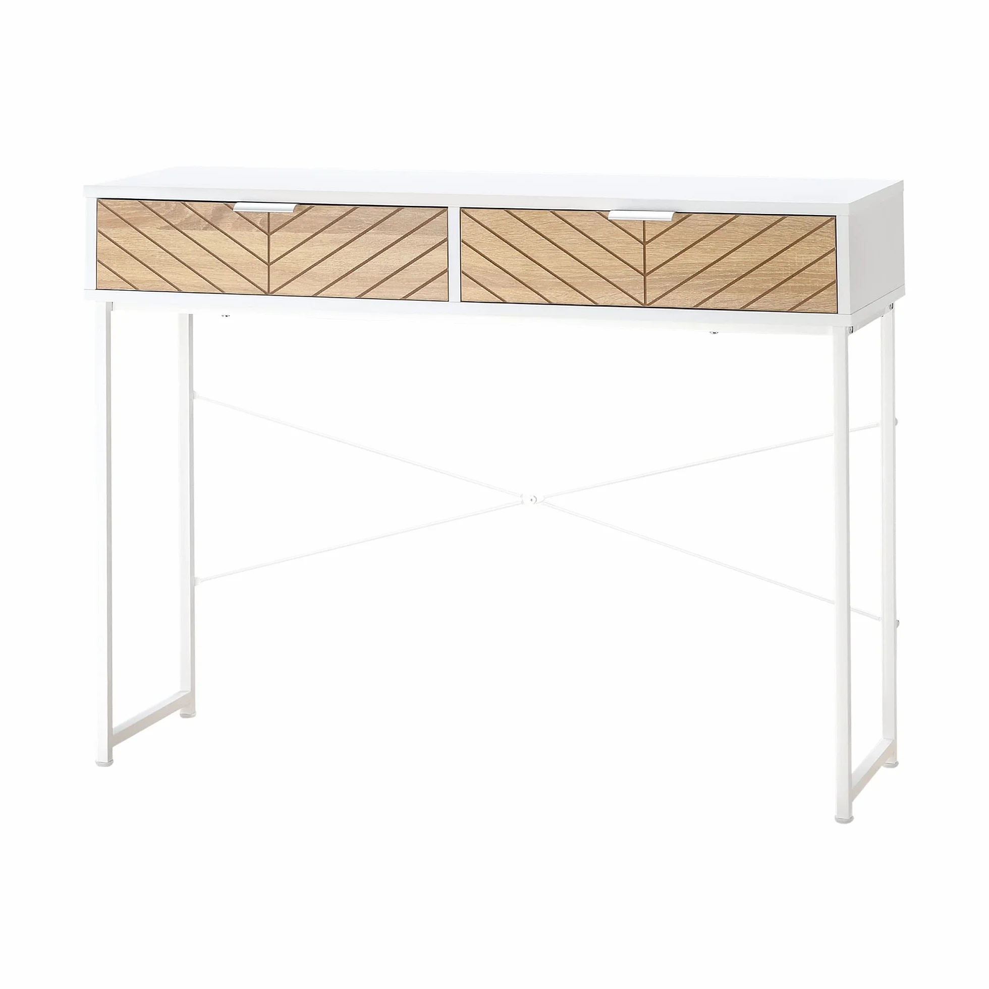 HOMCOM Mesa de Consola Estrecha Mueble Recibidor Mesa de Sofá con 2 Cajones Diseño de Líneas Talladas Estilo Moderna para Pasillo Entrada Salón Dormitorio 100x30x75 cm Blanco y Roble