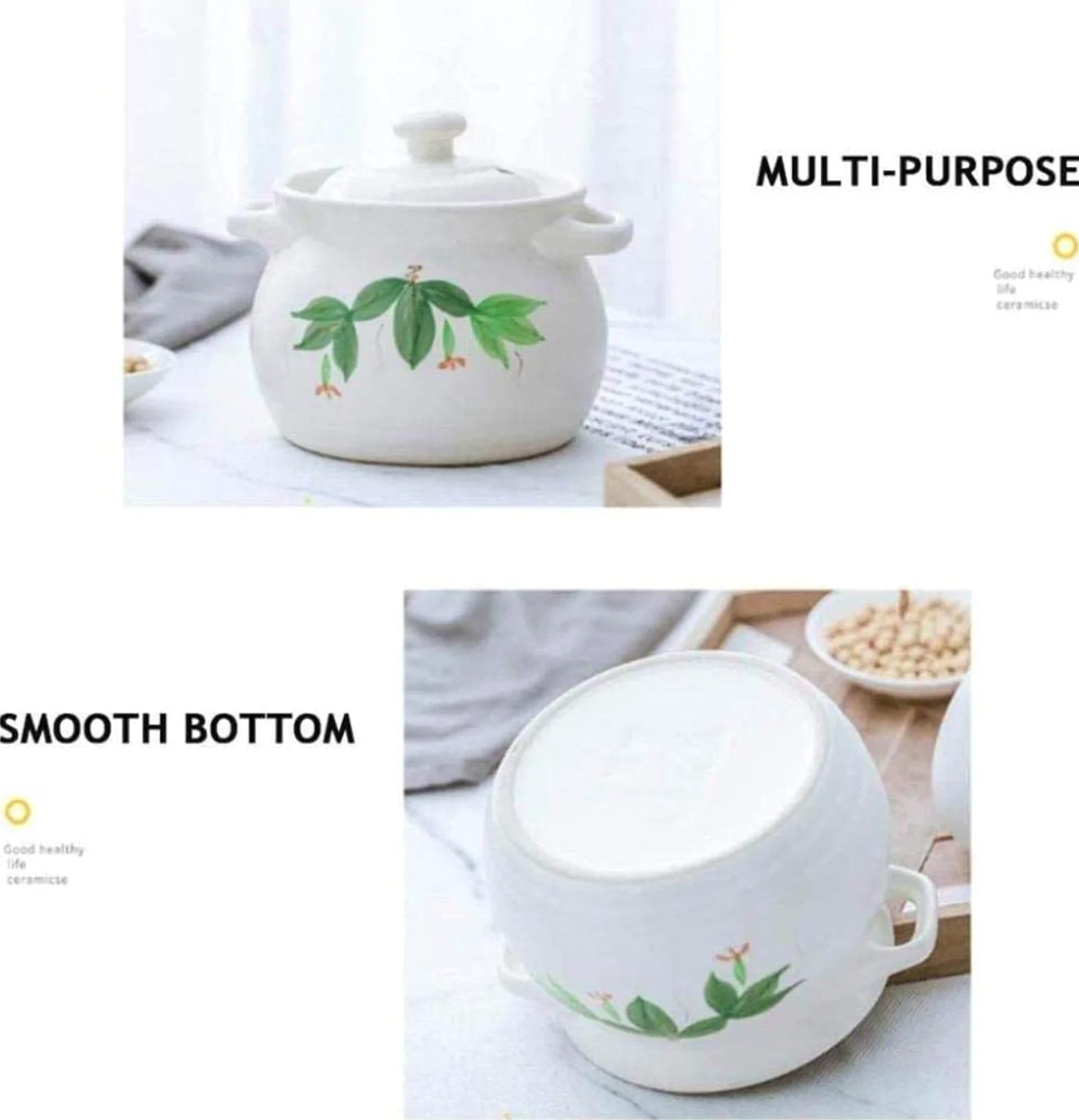 Cazuela de Barro/cazuela de Barro/sartén de Barro: cocción Resistente a Altas temperaturas, no Pierde Color, no envejece, Duradera y práctica, Capacidad de 1000 ml,White-Capacity 1000ml