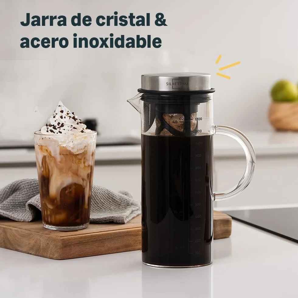 SILBERTHAL Jarra cristal 1,2L - Jarra Cold brew - Jarra de agua con tapa - Filtro extraíble
