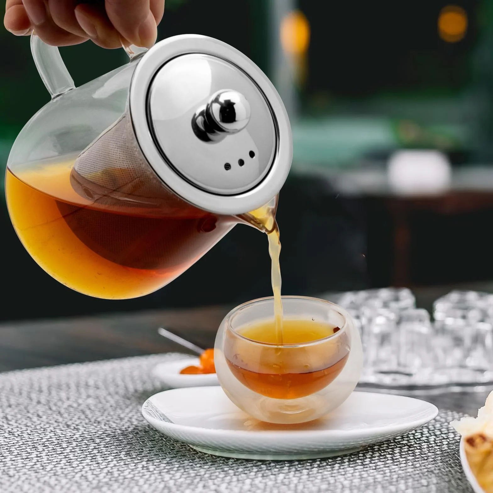 Tetera Borosilicato 750 ml Con Infusor y Colador De Acero Inoxidable, Para Estufa, Té De Hojas Sueltas, Hierbas y Frutas