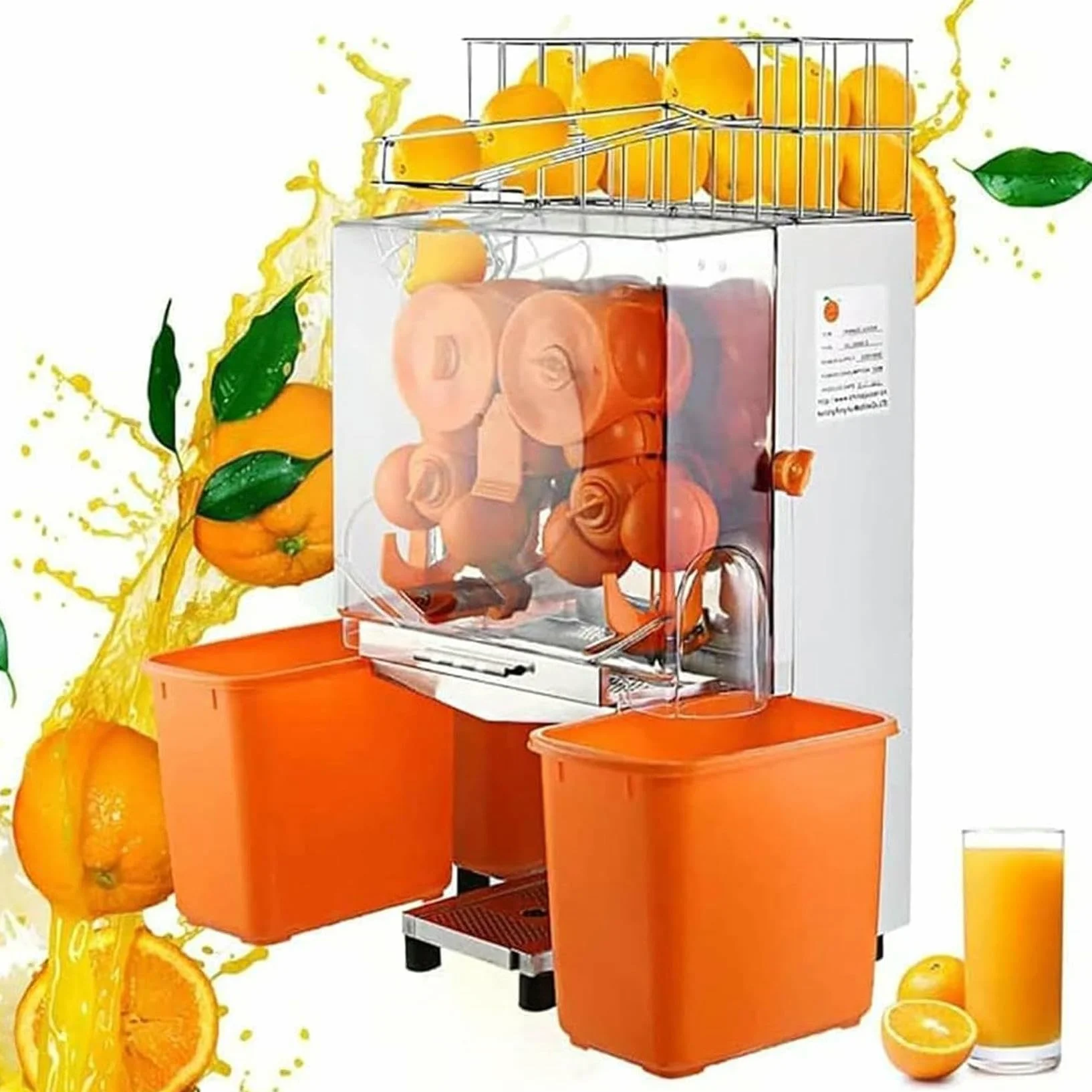Máquina Comercial para Hacer Zumo De Naranja Fresco, Exprimidor Eléctrico De Cítricos De 120 W con Alimentación Y Pelado Automáticos, Exprimidor De Acero Inoxidable, 20 Naranjas por Minuto.