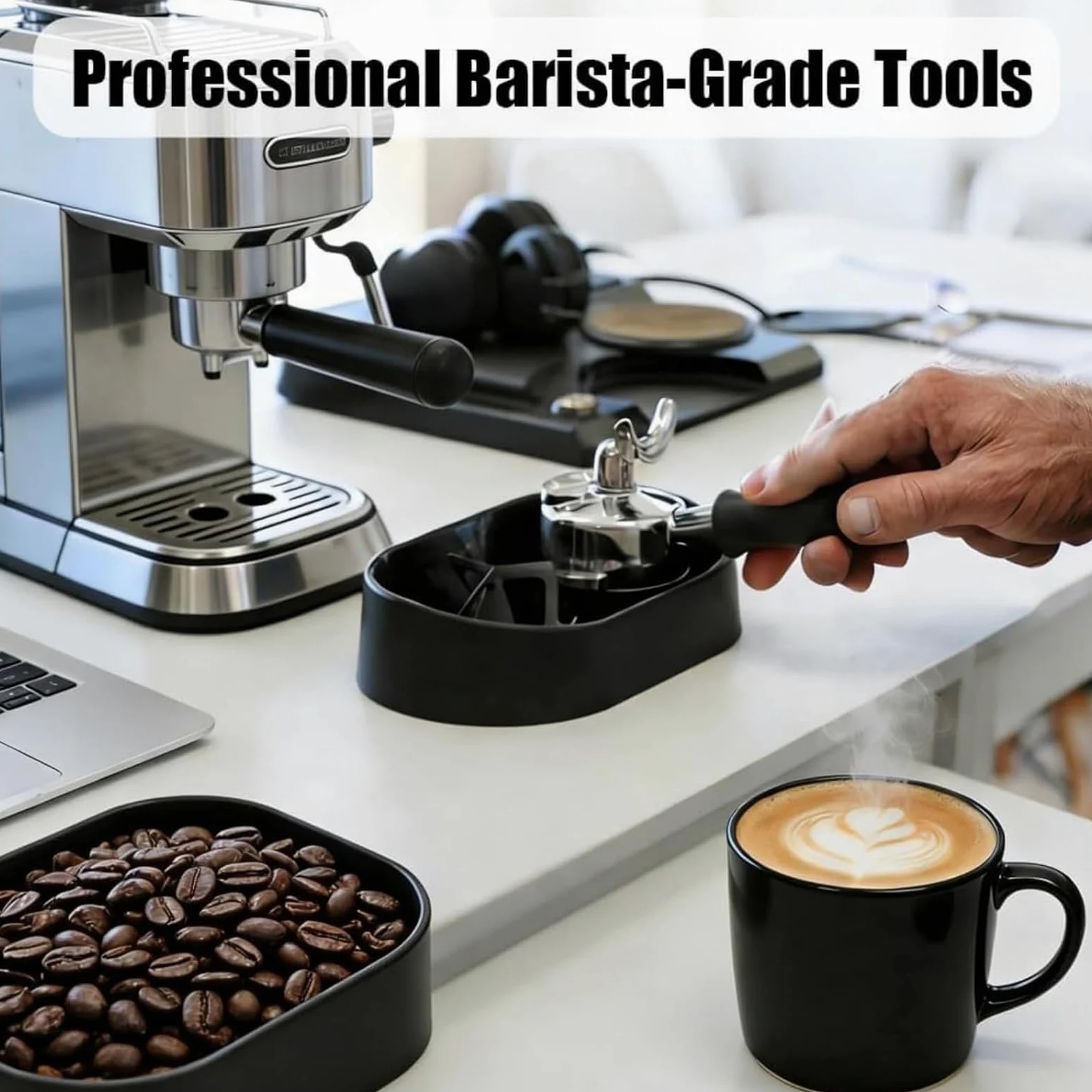 Kit de limpieza de portafiltros con bandeja antiderrames, soporte premium y cepillo para máquinas de espresso, herramientas esenciales de limpieza de café (sin variantes de color)