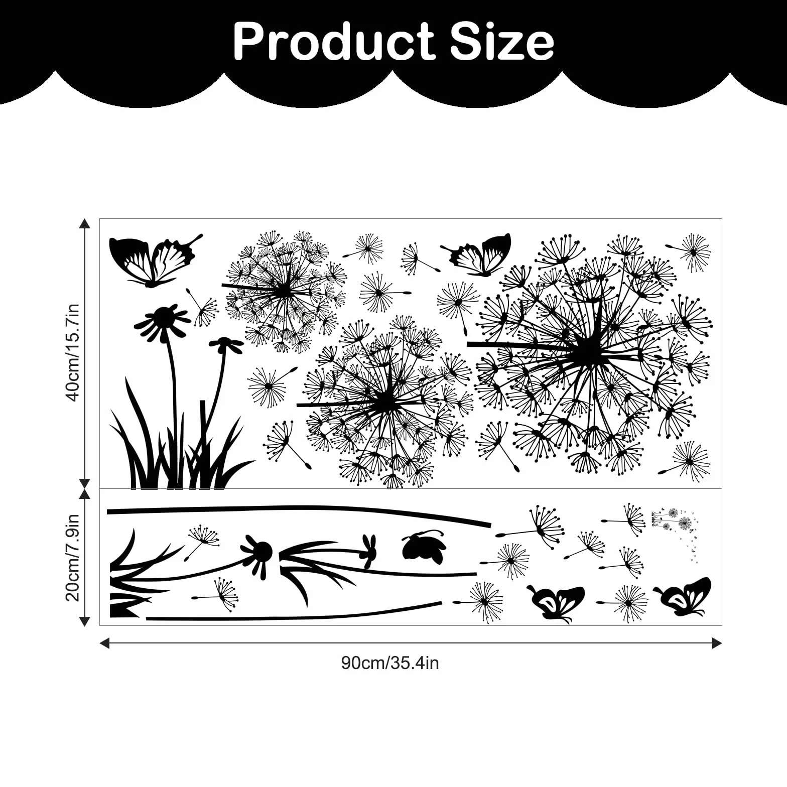 Tanlaby Pegatinas de Pared Diente de León Mariposa Vinilo Decorativo Negro