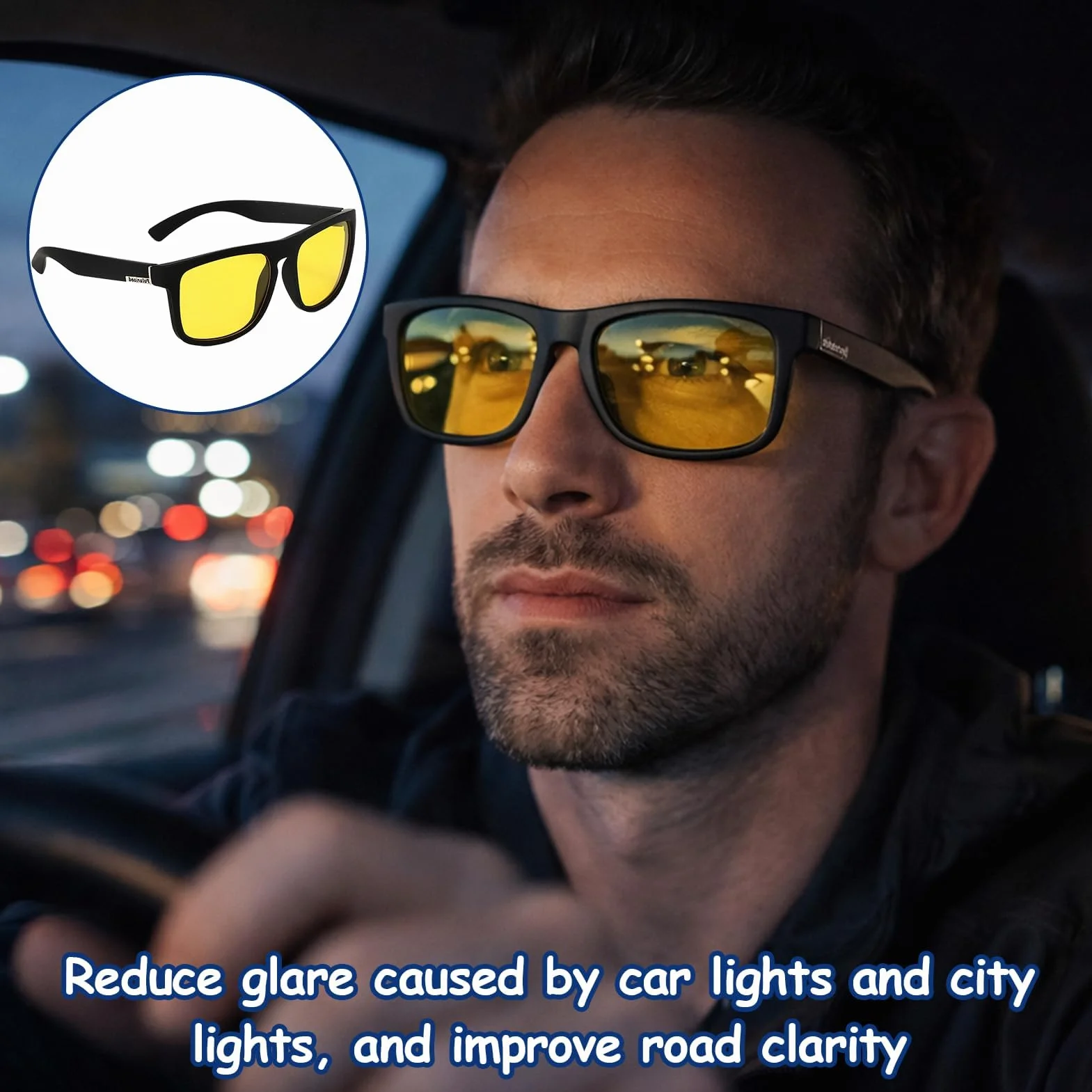 Gafas de conducción nocturna polarizadas, máxima seguridad en la noche y la lluvia, lentes amarillas que mejoran el contraste, protección UV400, antirreflectantes, para hombre y mujer