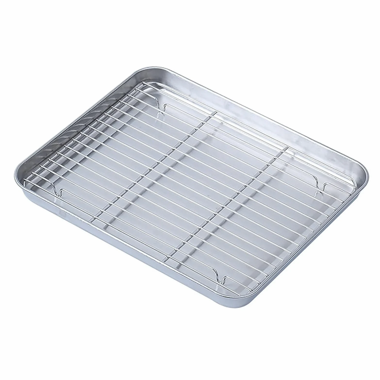 Bandejas de acero inoxidable para hornear con rejilla de alambre, perfectas para drenar aceite, cocinar albóndigas al vapor y descongelar mariscos, bandeja de metal duradera para cocinar de forma