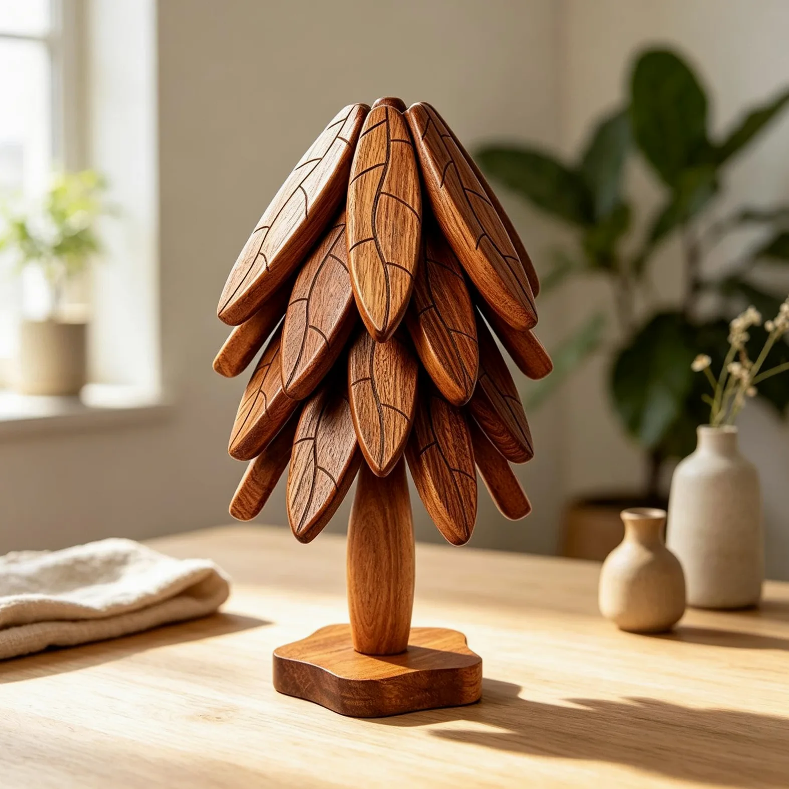Juego Salvamanteles Árbol Madera 4 Posavasos navideños con Aislamiento | Salvamanteles De Árbol, Almohadillas Térmicas Para Platos Calientes Sartenes Cuencos Encimera Cocina Mesa Comedor H