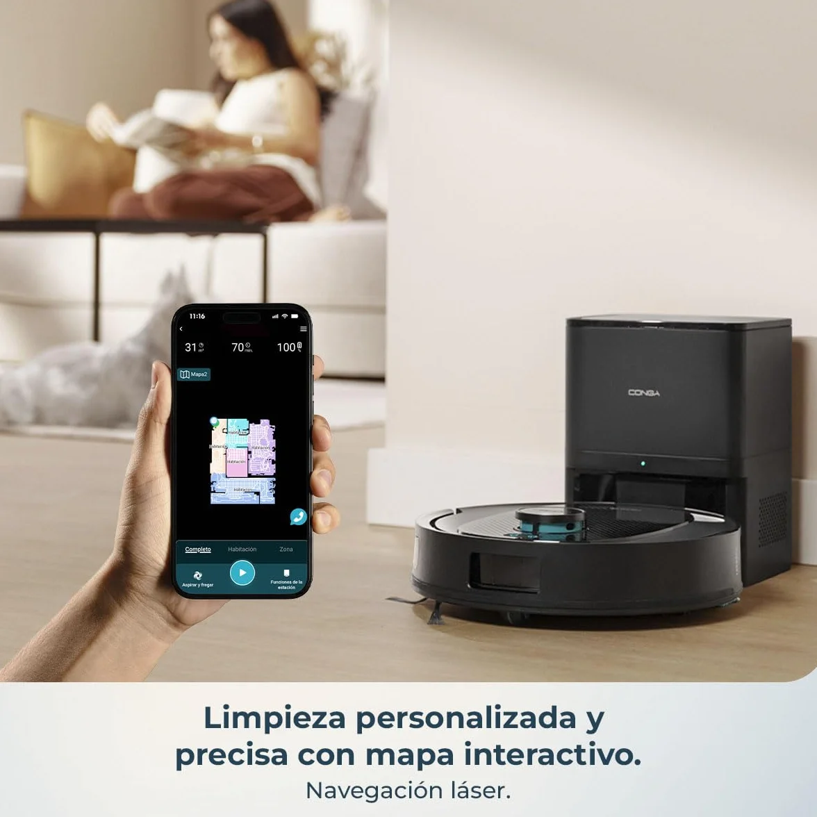Cecotec Robot Aspirador y Friegasuelos con Base de Autovaciado e IA Conga Y80 X-Treme. Navegación Láser e Inteligencia Artificial, 13000Pa, Base de 2.5L, Autonomía hasta 220m², Control App 3.0
