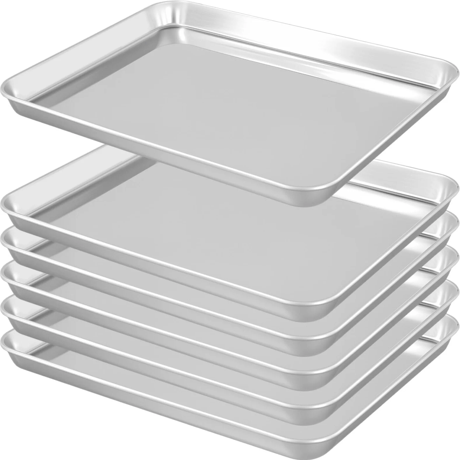 LEXININ 6 bandejas rectangulares antiadherentes de acero inoxidable para cocinar y servir, 31,5 x 24,5 x 2,5 cm