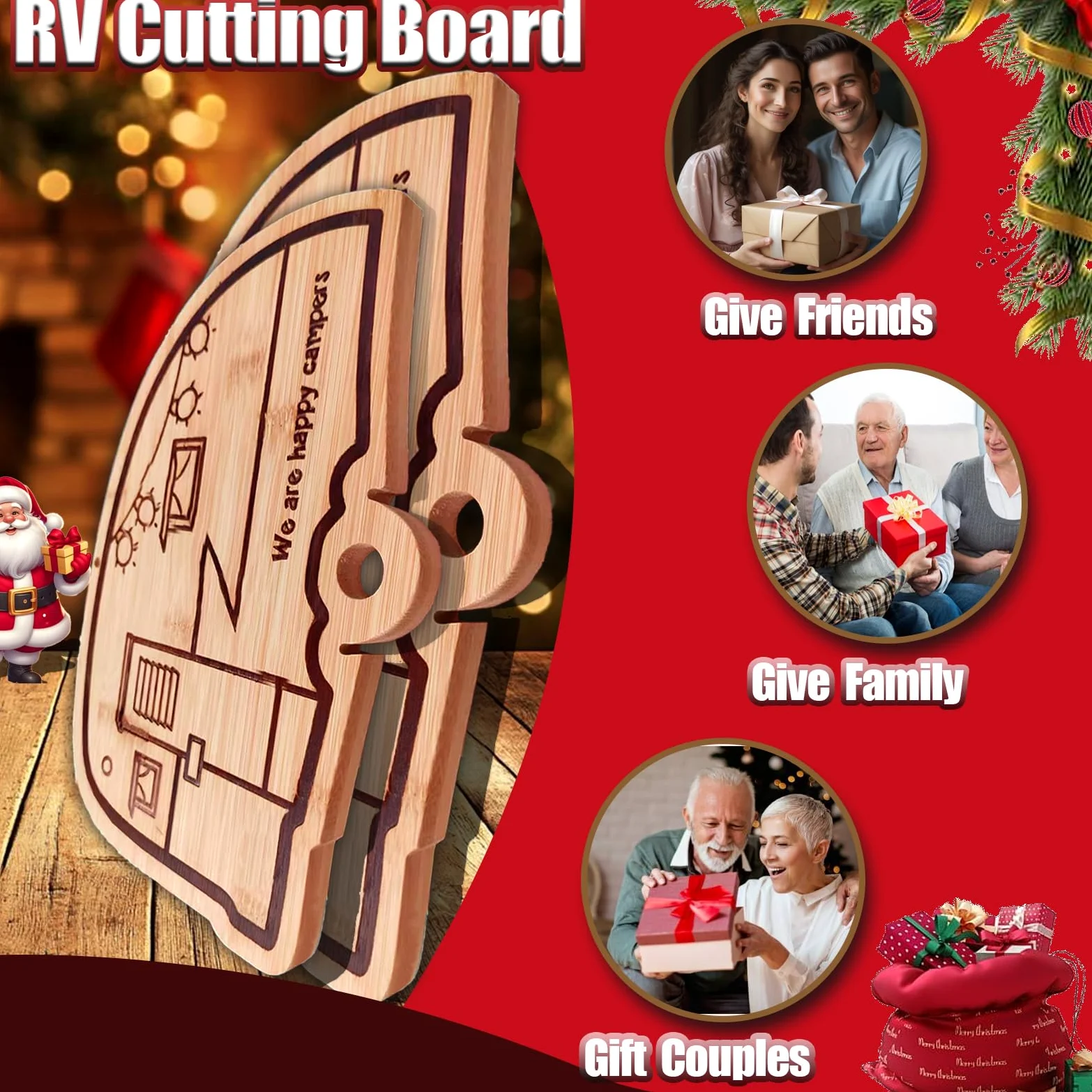 Juego de tablas de cortar de bambú para caravana, accesorios de cocina, 2 piezas, juego de tablas de cortar de madera RV con ranuras para jugo, agujero para colgar, para carne, verduras y queso,