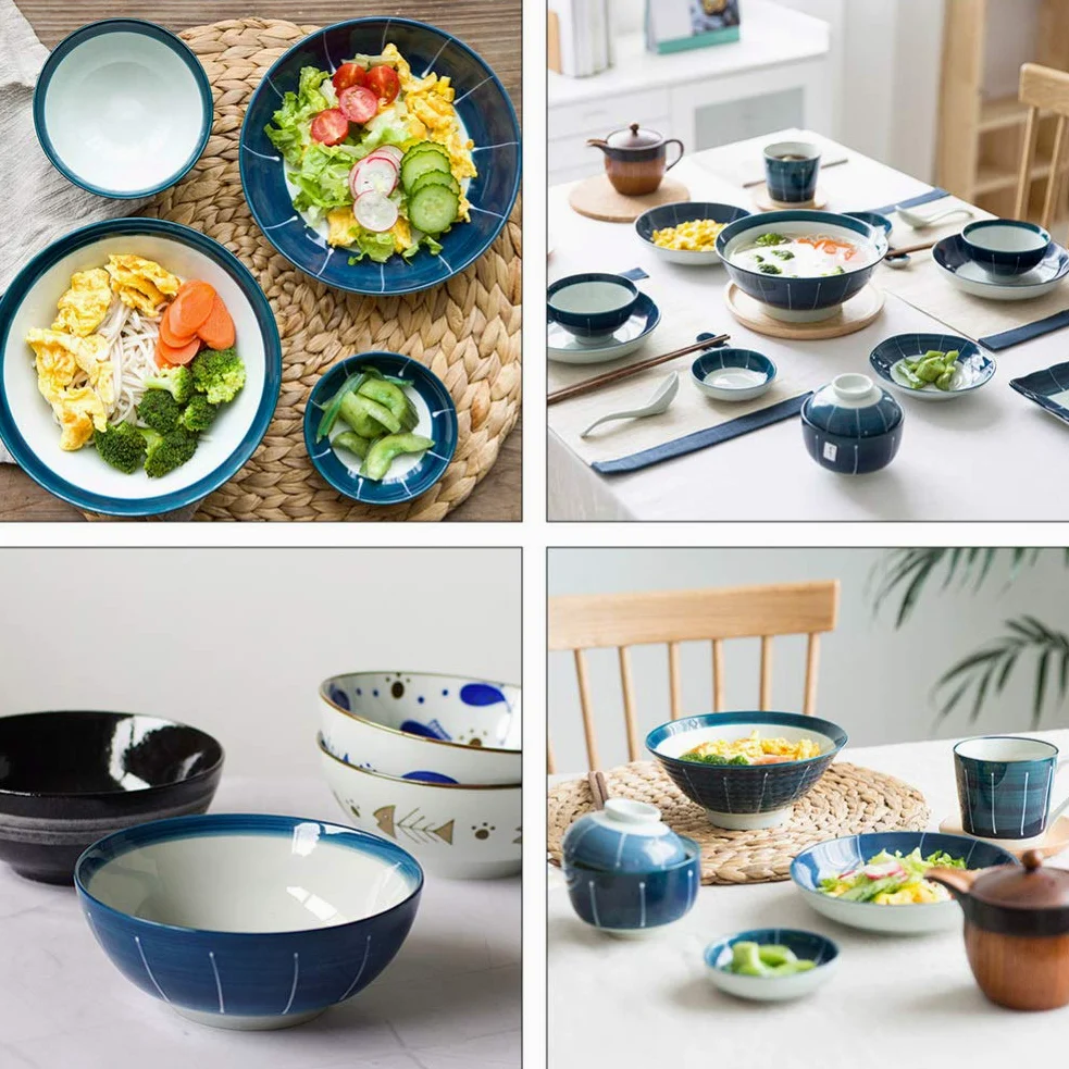 Cuencos de cerámica para Cereales, Cuenco de arroz japonés, Cuenco para Ensalada, Cuenco de Porcelana para Servir, Cuenco para Ramen, Cuenco para Sopa y Aperitivos
