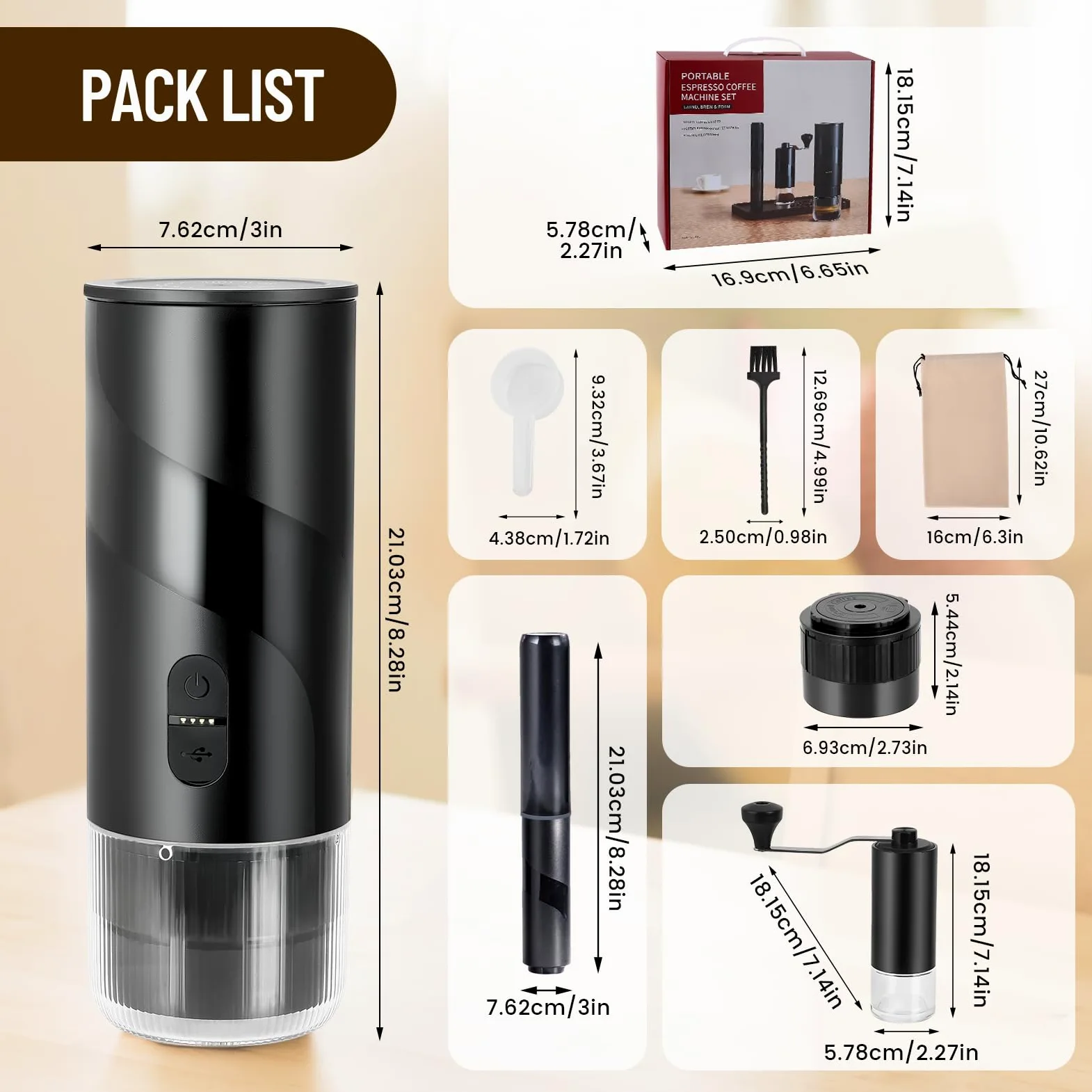 Máquina de Café 3 en 1 Portátil Compatible con 3.5 x 2.8cm Cápsulas y café molido, Cafetera Espresso Eléctrica para Camping Viaje Oficina, Calentamiento Rápido Cafetera con depósito de agua de 100ml