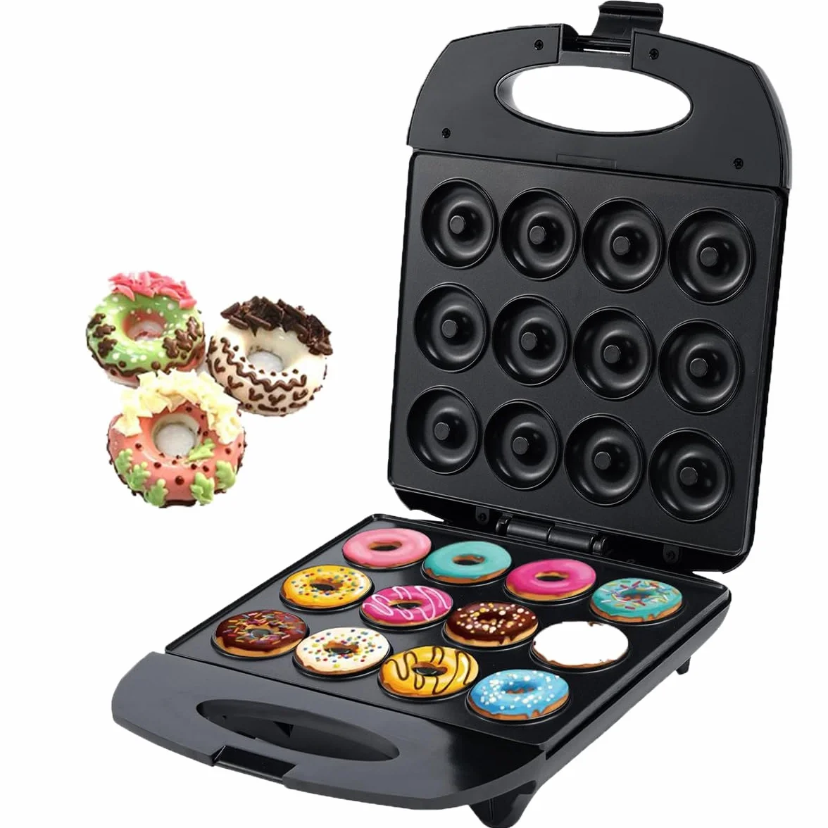 SOKANY SK-821 1200W Máquina para Rosquillas, Máquina para Rosquillas Para 12 donuts, Revestimiento Antiadherente, Fácil de limpiar, Horneado de doble cara