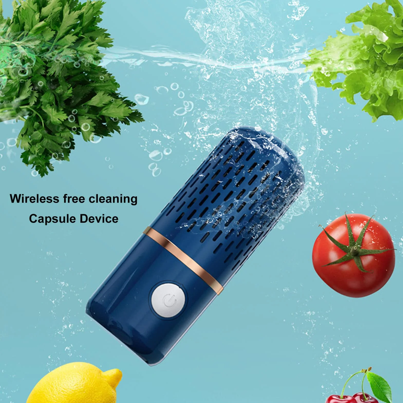 Lavadora y Purificador Portátil de Frutas y Verduras, Forma de Cápsula Mini, Carga USB Inalámbrica (Azul)