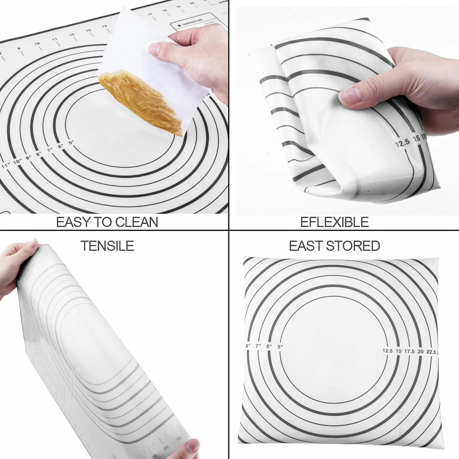 Rodillos de amasar, rodillo de masa de acero inoxidable, rodillo y juego de alfombrillas de silicona para hornear, rodillo ajustable con anillos de grosor para hornear masa, pizza, pastel, pasteles,