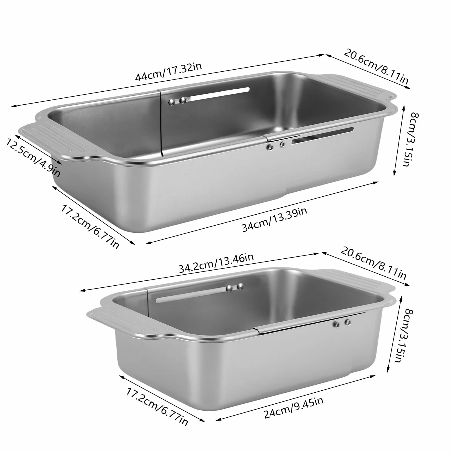 Colador para cocina, fregadero con asas dobles, extensible, colador de pasta de acero inoxidable 304, colador para fregadero de cocina, color plateado
