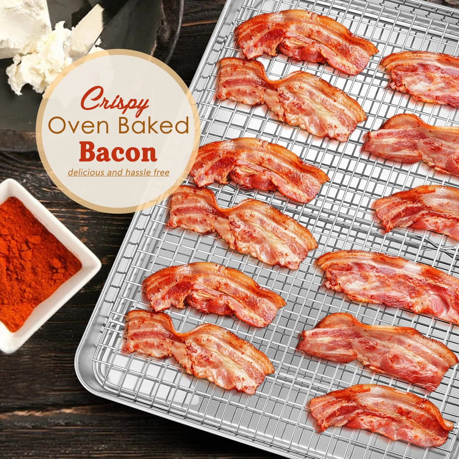 E-far - Bandeja para hornear de media hoja con soporte, bandeja de galletas de 18 x 13 pulgadas para horno, bandeja de acero inoxidable con borde con rejilla de refrigeración de alambre para cocinar,