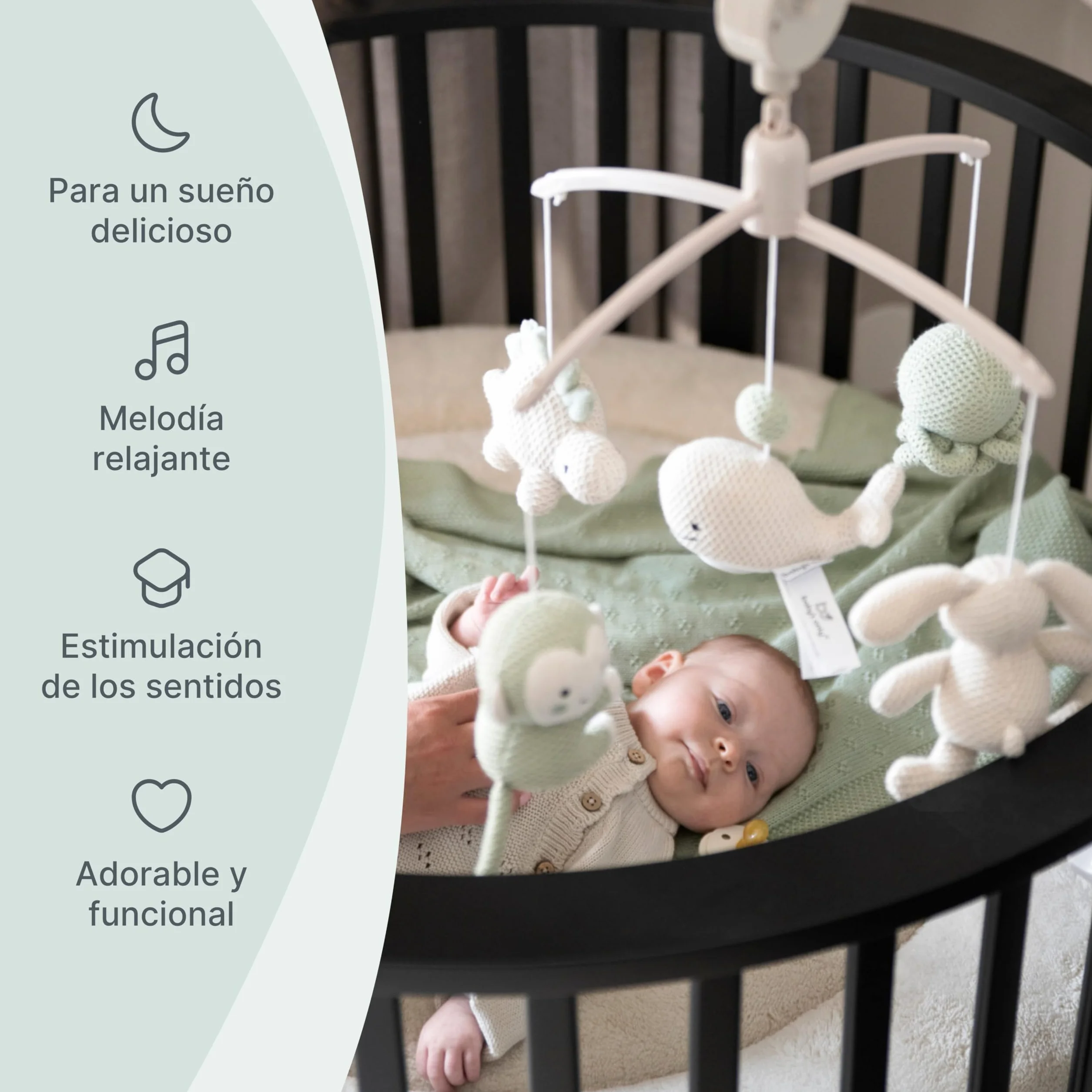 Baby's Only Móvil Musical Baby Animals Caja de música para bebés con melodías Laurel Green/Warm Linen