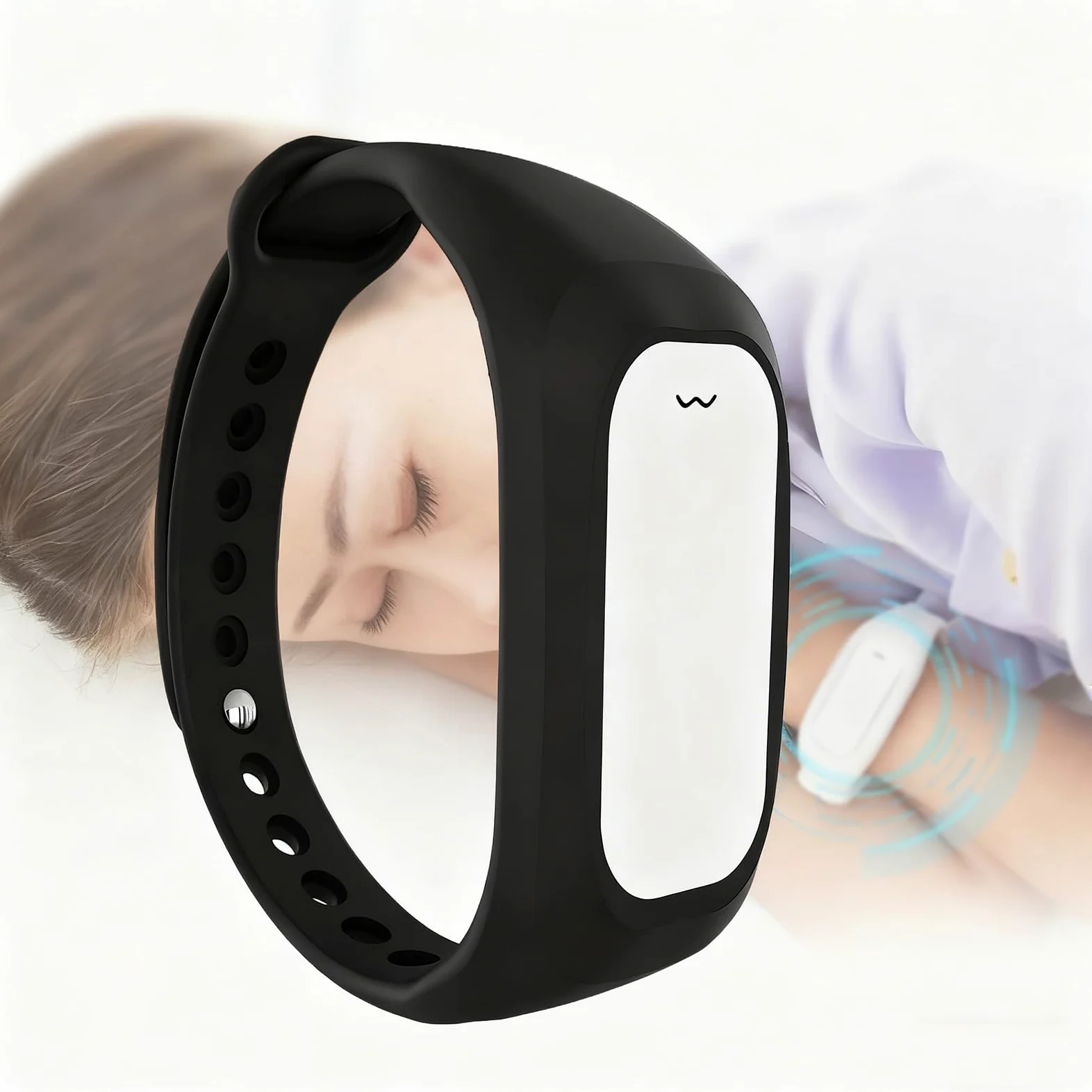 Genérico Pulsera antironquidos, Pulsera Inteligente Ajustable de 3 velocidades, solución eficaz contra los ronquidos for Dormir Durante la Noche – Recargable por USB, Regalo portátil(Black)