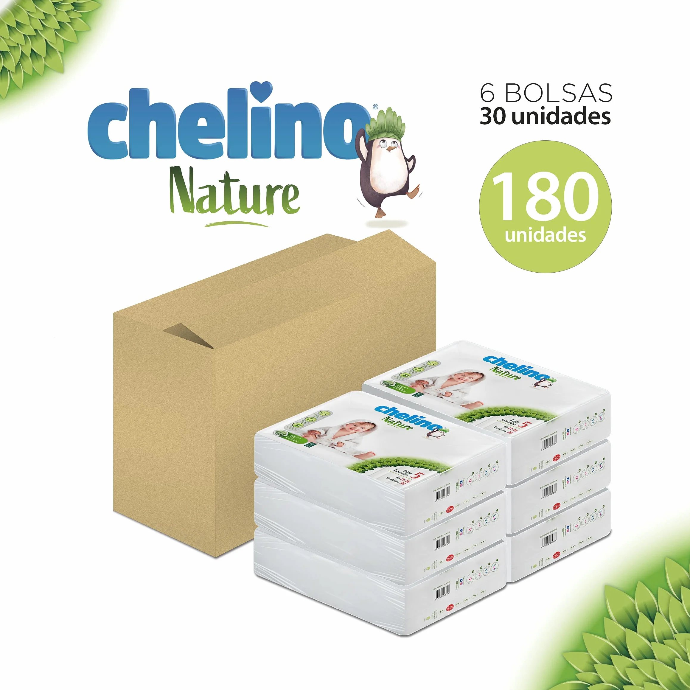 Chelino Nature Pañal Infantil Talla 5 (13-18 kg) 180 Pañales