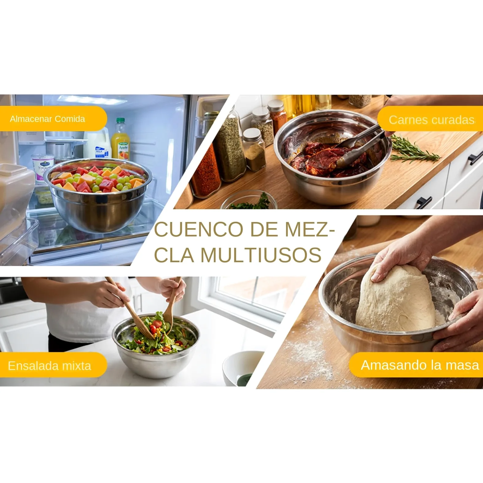 Genérico Boles de Mezcla de Acero 7 Piezas De Acero Anidables Redondos | Recipientes para Ensalada y Verdura en el Hogar Para Salsa Grano Snacks Condimentos Verduras Frutas