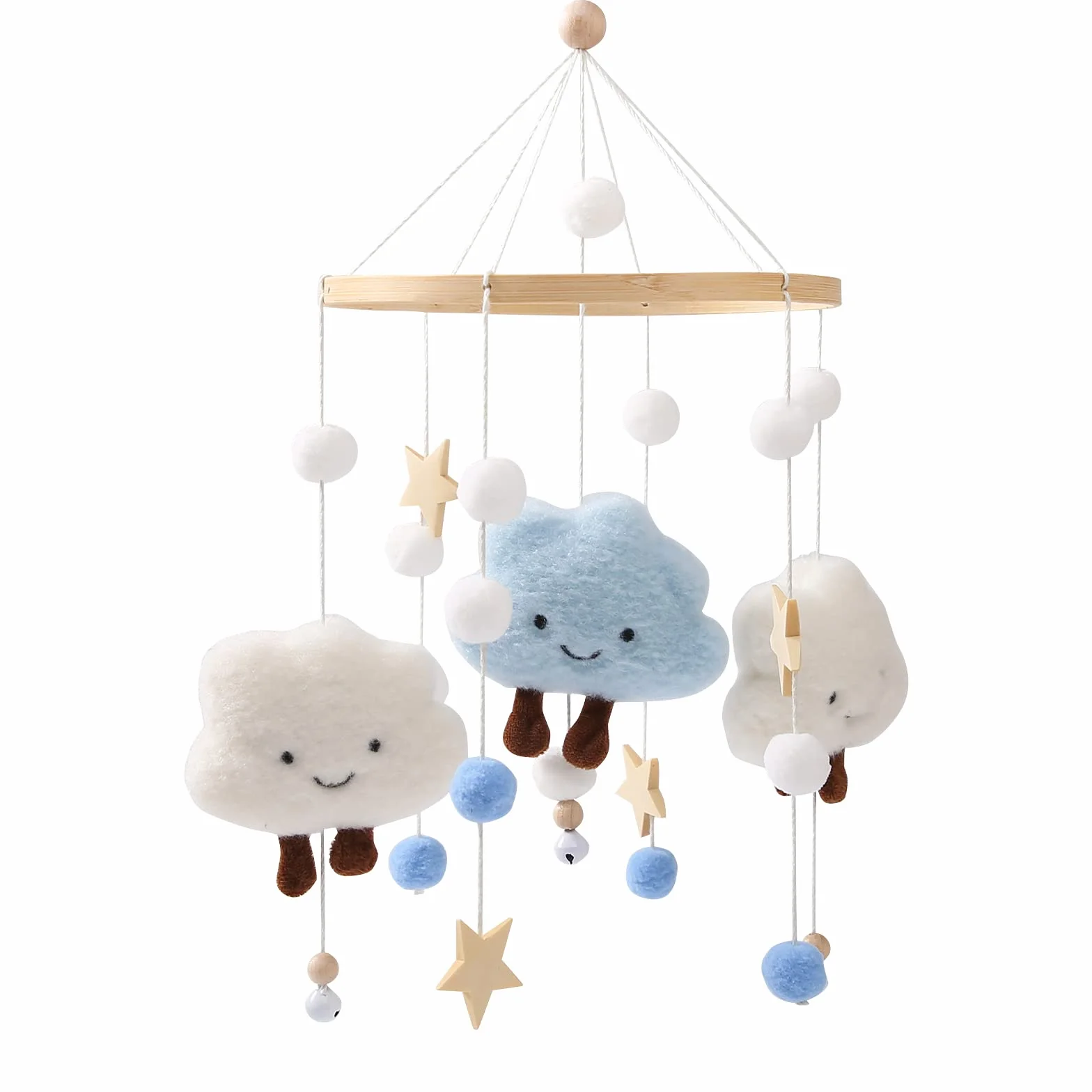 Mobile baby Cloud Wind Games felt Balls Sweet Cloud Mobile baby Room ganchillo de madera Mobile BABY Bed Bell colgante cuna cambio de mesa decoración Cloud Mobile Crib Deco Bedbell