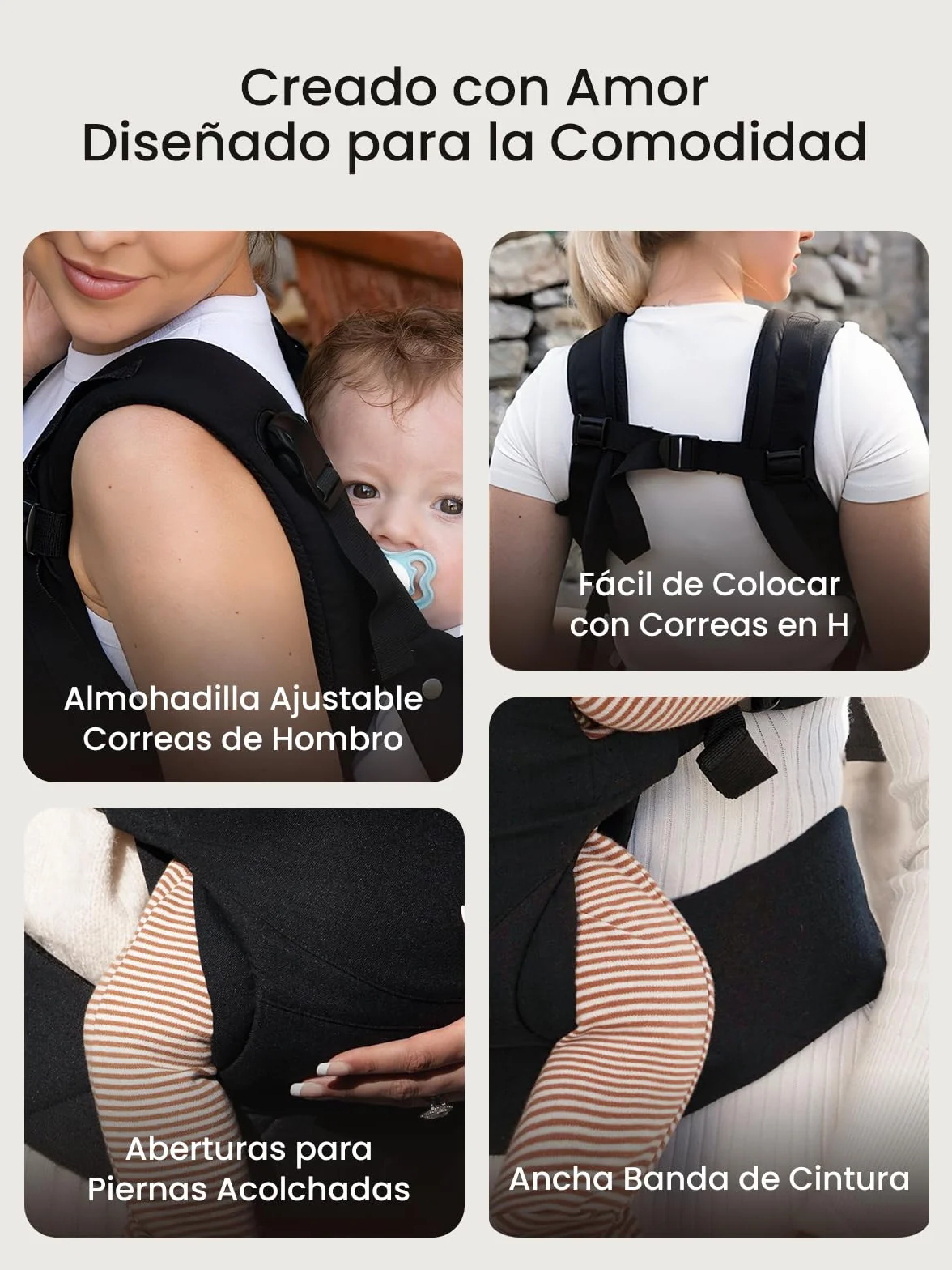 Grownsy Ergonomic Baby Carrier Adjustable for Newborns and Toddlers 3-20 kg, One-Click Buckle, Lightweight, Black