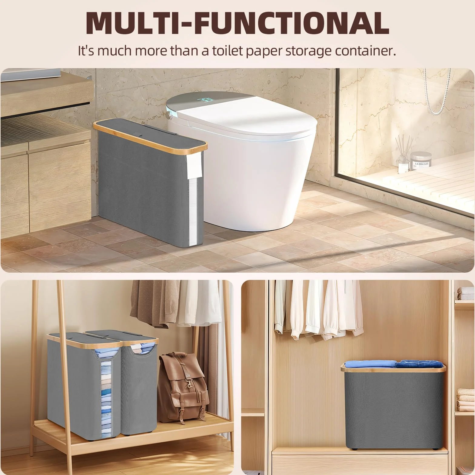 Mittimiya Cesta de Almacenamiento de Papel higiénico, con Ventana Transparente y asa y Tapa, almacenaje Papel higienico, Organizador de Accesorios Baño (Azul)