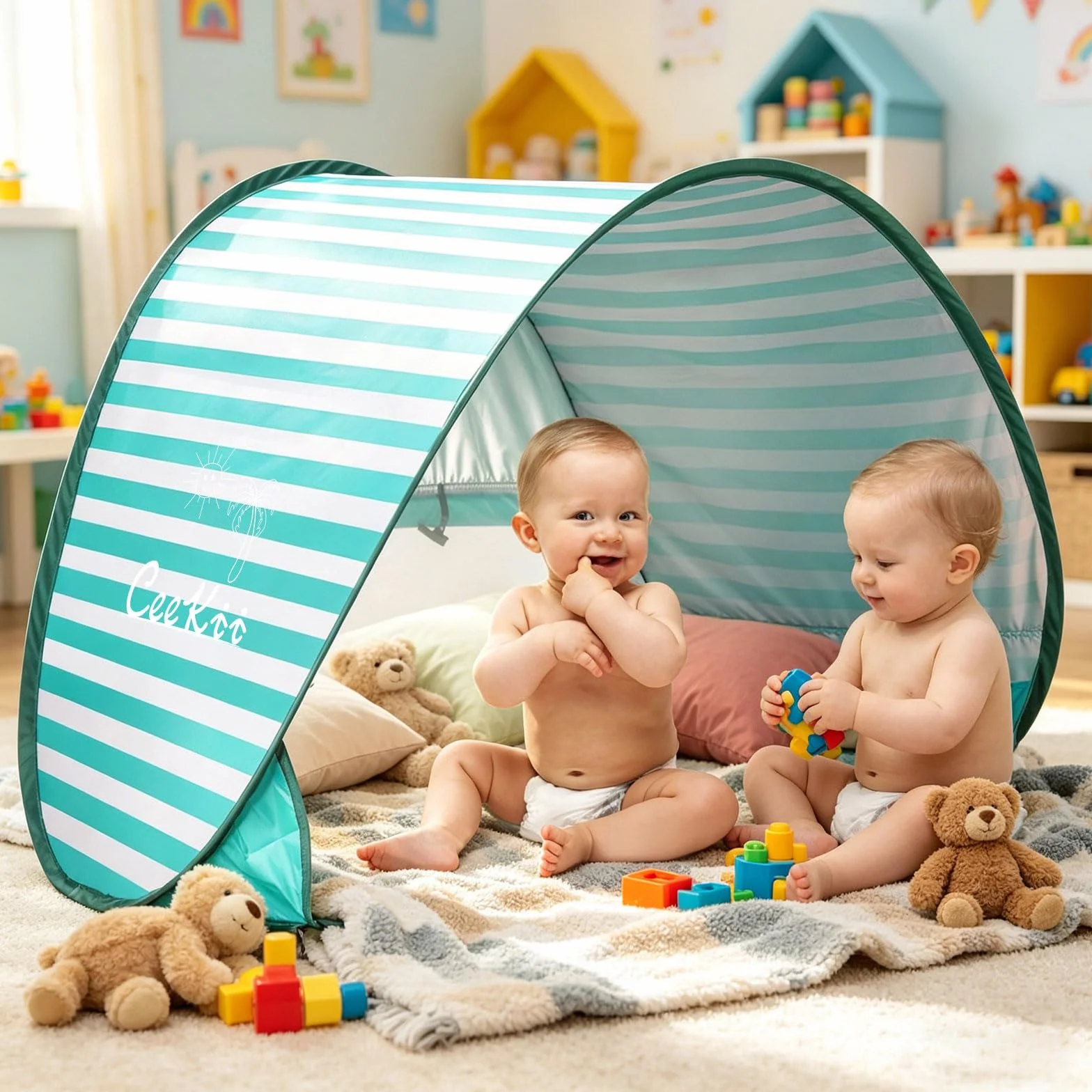 Tienda de Playa Bebé Pop-up con Piscina, Protección UV 50+, Carpa Plegable 120x80x70 cm