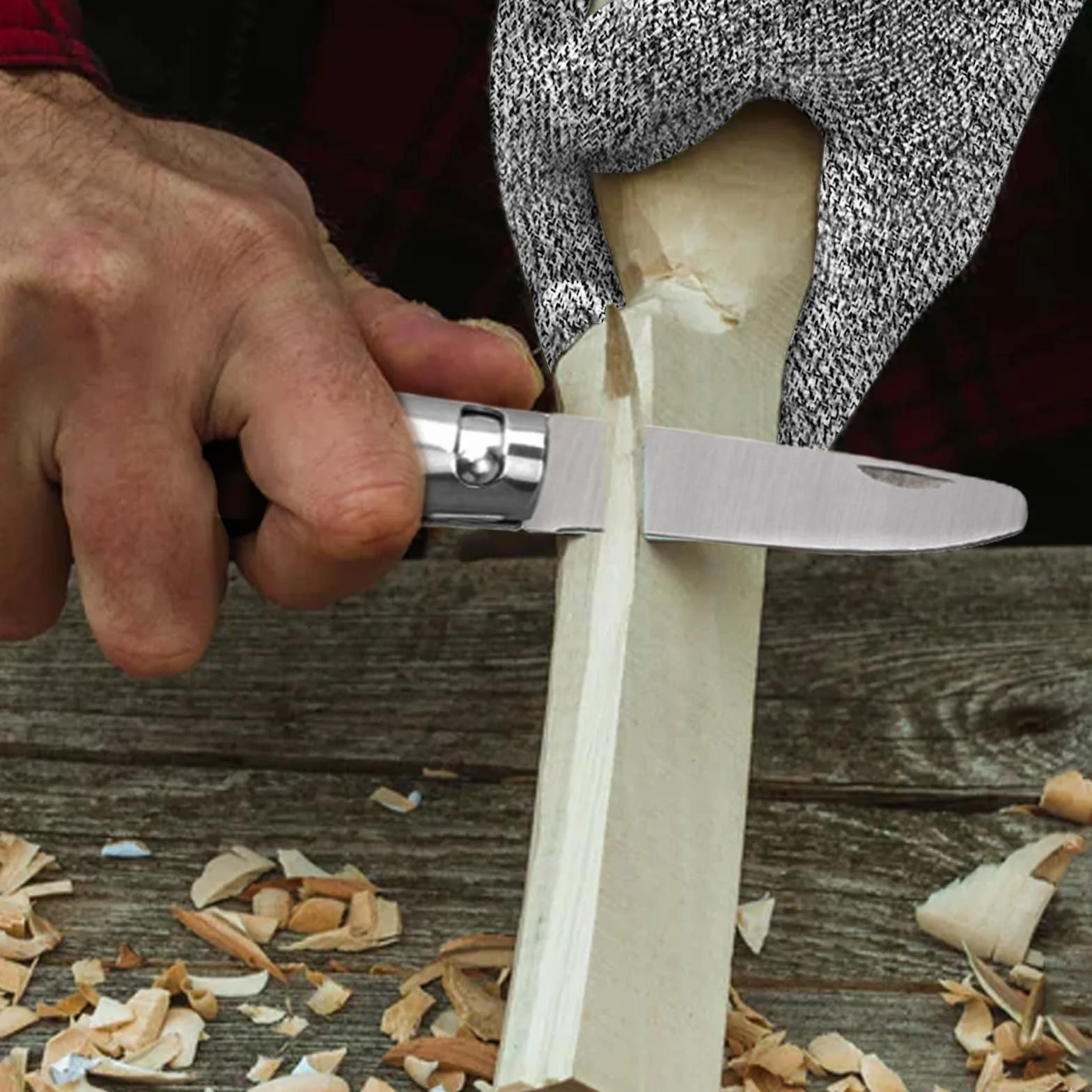 Juego de cuchillos infantiles para tallar con mango de madera, navaja plegable para exteriores con guantes