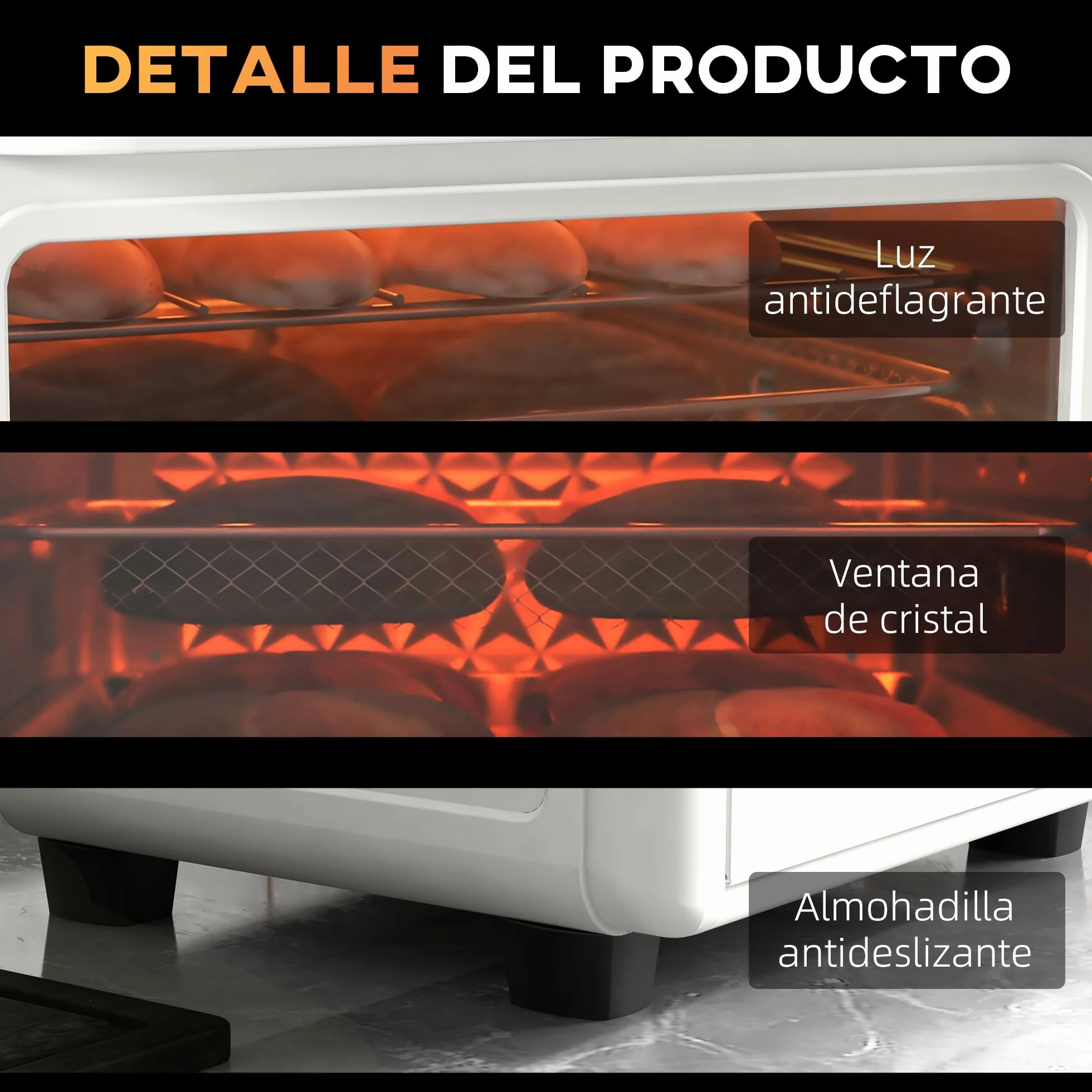 HOMCOM Horno Eléctrico de Sobremesa Horno Sobremesa de 13L 1200W Freidora de Aire con 12 Modos de Calor Temporizador 12 H y Temperatura Regulable hasta 220℃ Blanco