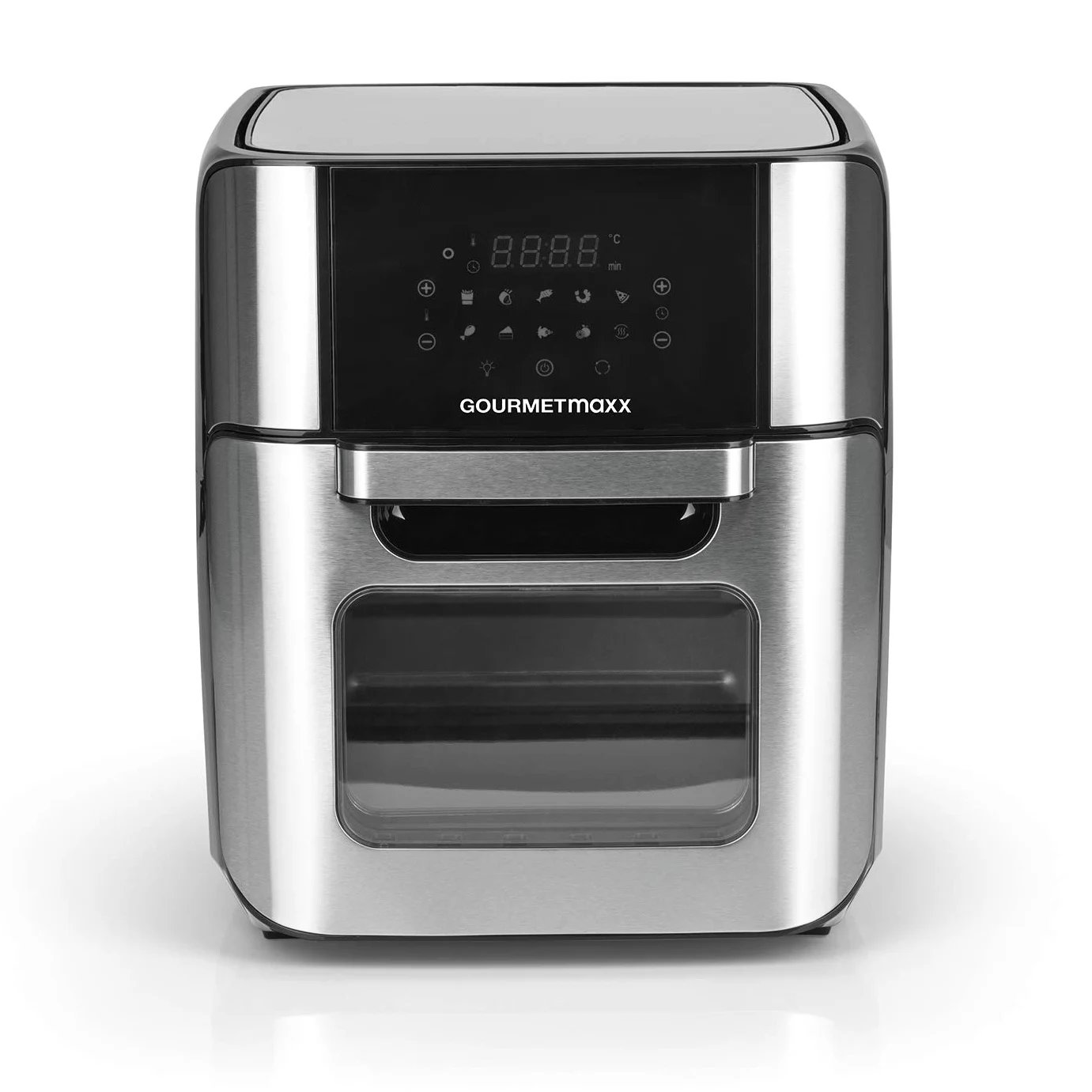 GOURMETmaxx Digital Hot Air Fryer 12 L, Horno XXL, Negro | Airfryer + temporizador, pantalla táctil, espetón giratorio | freír con poca grasa, ahorro de energía | 10 programas incl. pizza | 1800 W
