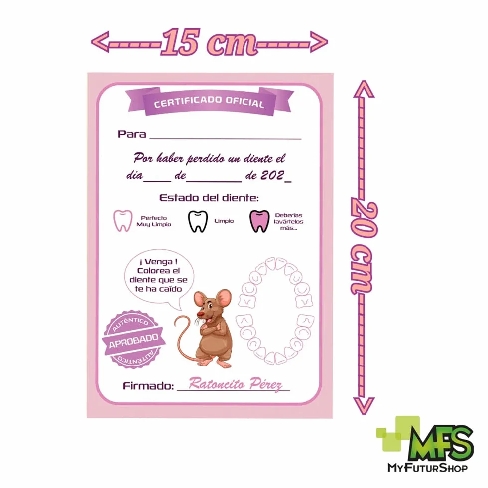 Myfuturshop® Puerta infantil para dejar dientes de leche al Ratoncito Perez. Regalo Original para niño y niña. contiene Caja para los dientes, Escalera y 4 certificados de Diente Limpio. (Rosa)