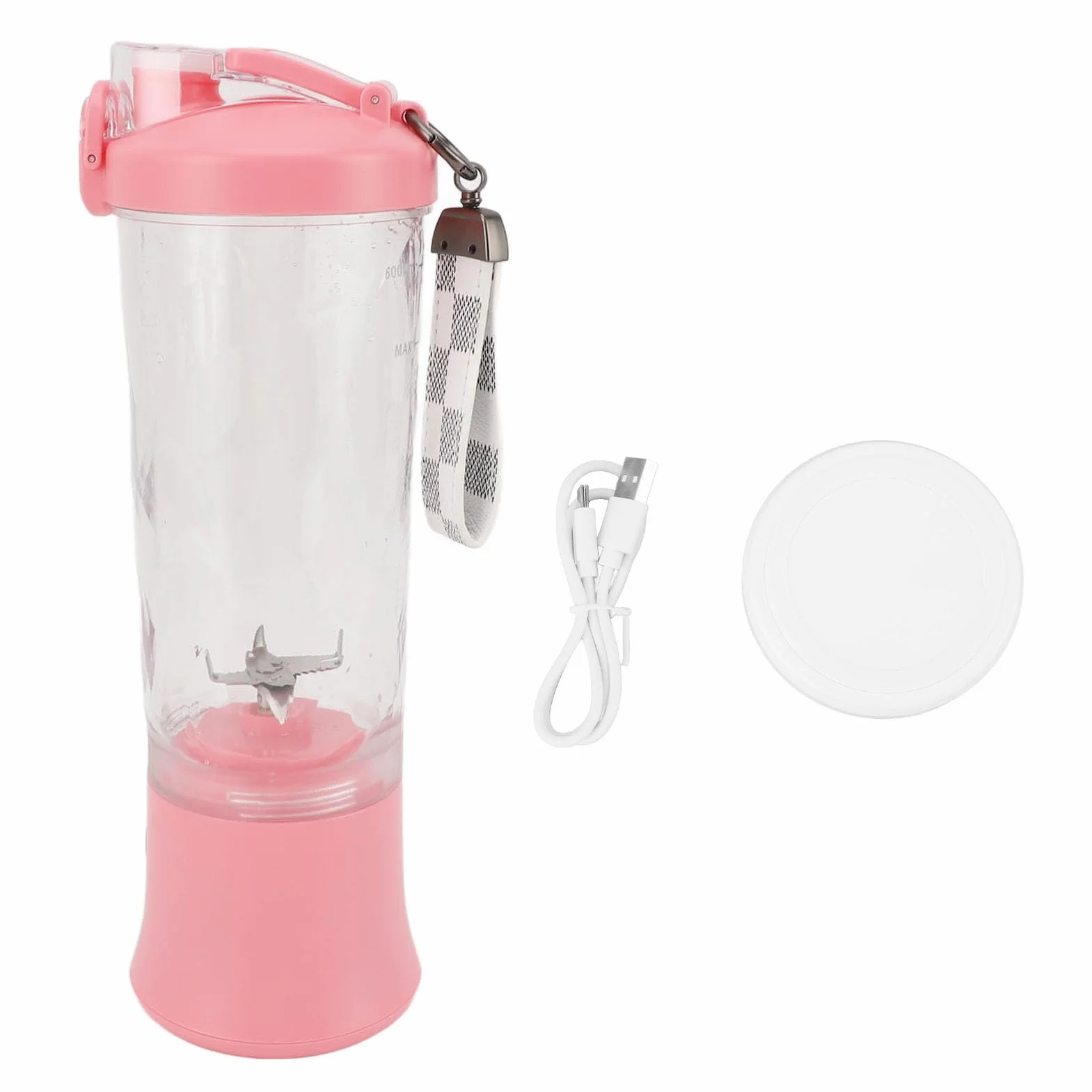 SIXRUN Batidora Portátil, Batidora Personal Recargable por USB con Taza de Acero Inoxidable ABS de 600 Ml, 150 W, 18000 RPM, 2 Modos, para Viajes, Gimnasio, Escuela, Oficina, Batidos y Batidos (PINK)
