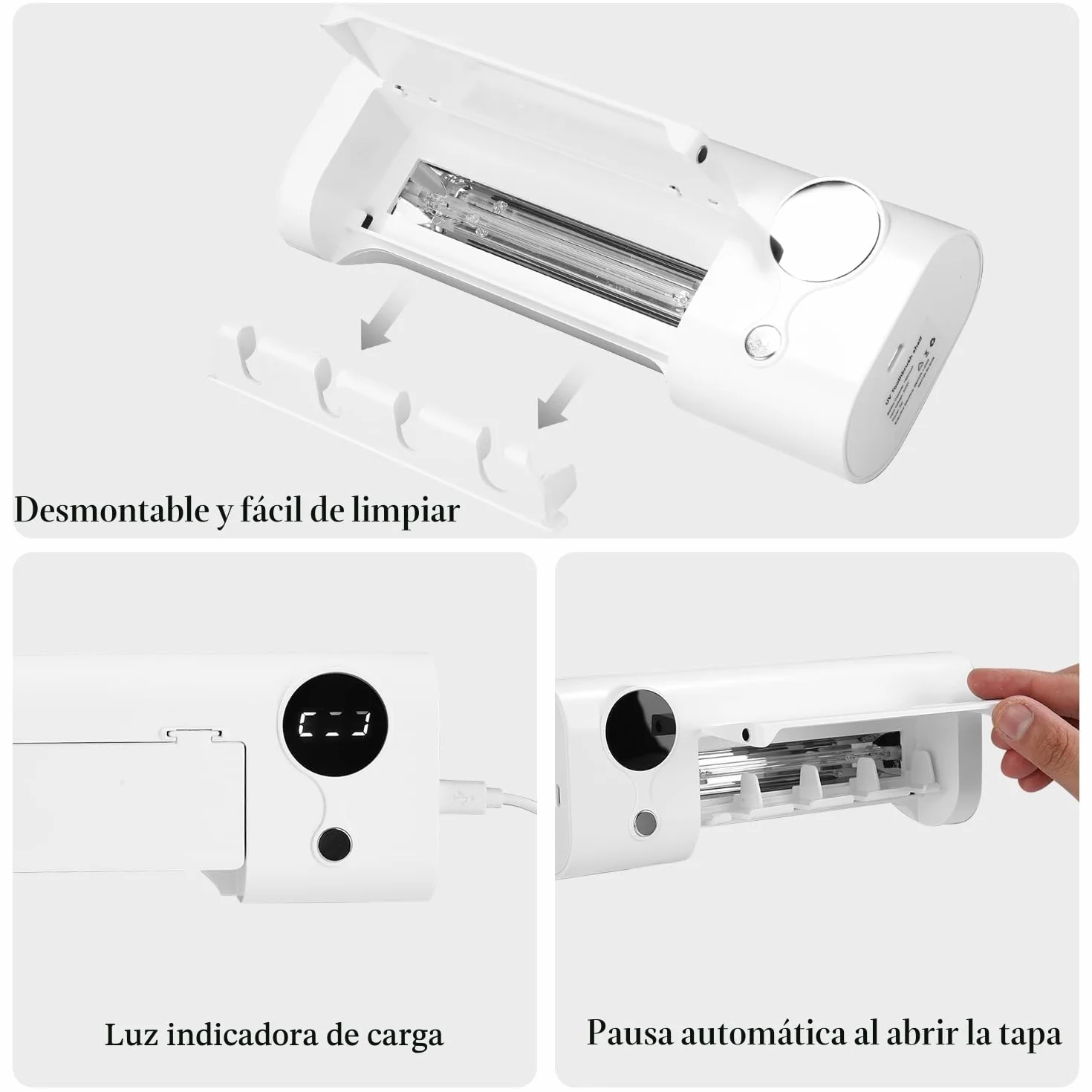 Soporte Cepillo de Dientes Eléctrico, Esterilizador Cepillo Dientes UV, Soporte Cepillo de Dientes Pared, Desinfectante Cepillo Dientes, Inalámbrico y Recargable USB, Organizador Baño sin Taladro