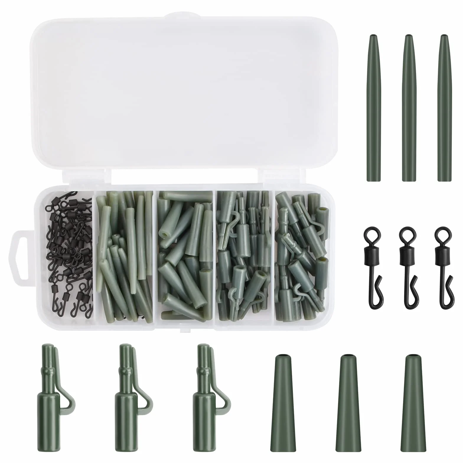 Accesorios de Pesca de Carpa 120 Piezas Kit de Aparejos de Agua Dulce con Clip de Plomo y Mangas Antienredos