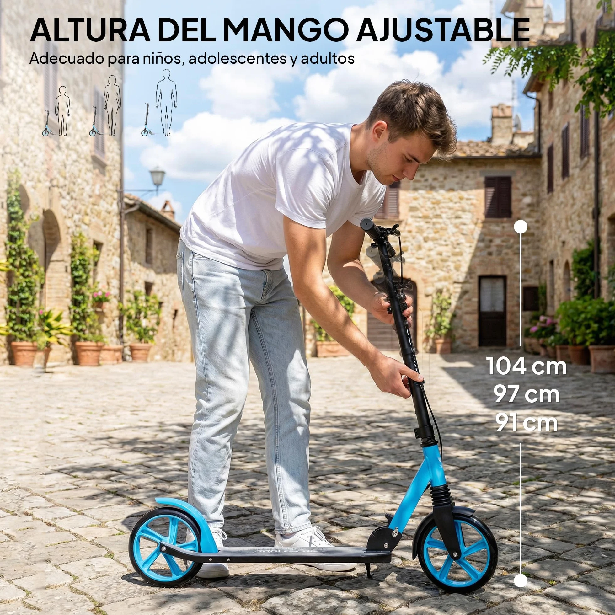 HOMCOM Patinete Plegable para Adultos y Niños +14 Años Scooter Ligero con Manillar Ajustable Ruedas 200 mm Aluminio Carga 100 kg