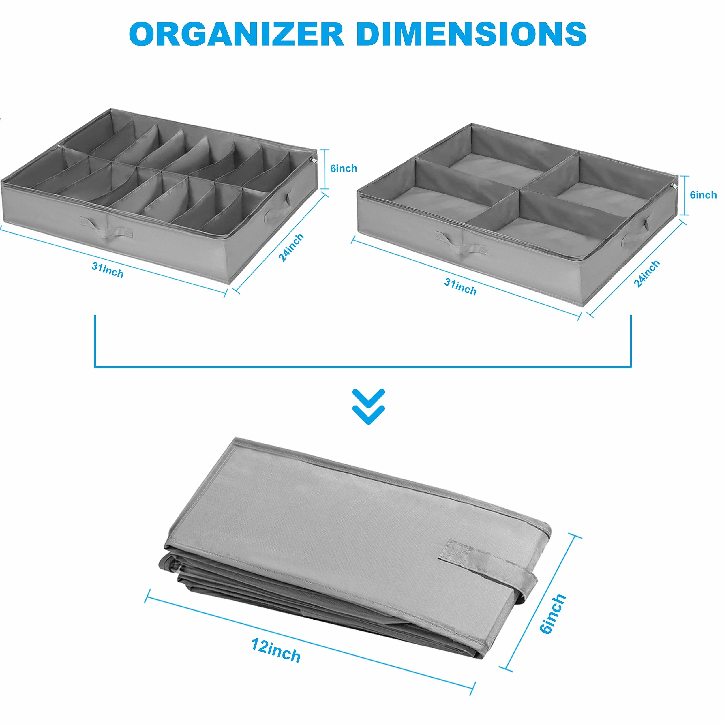 Organizador Zapatos 2 Pcs, para 16 + 4 Pares de Botas, Almacenaje bajo Cama y para Parte Superior del Armario, Cajas para Guardar Organizar con Ventana Transparente