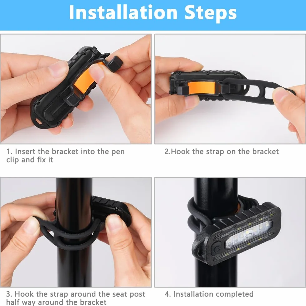 Luz LED con Clip Recargable USB Impermeable 5 Modos Linterna de Ciclismo para Correr