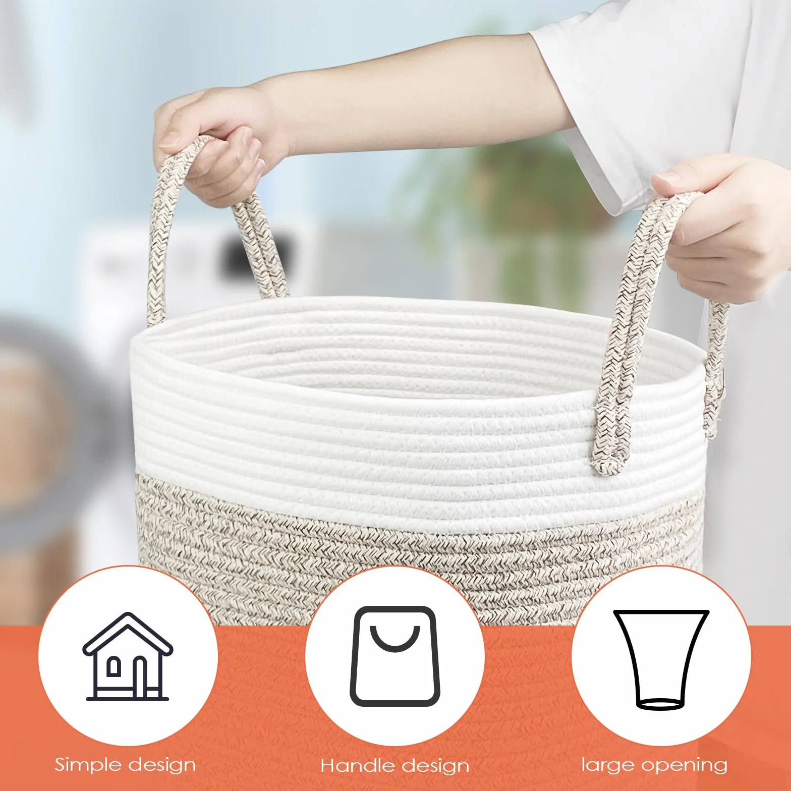 Tekenewbse Cesto Ropa Sucia, 38L Cesta Plegable Colada Asa, 35 × 40 cm Trenzado Algodón Almacenaje, Cestas Grandes Decorativas Tejida Mano para Lavadero Habitación Infantil Salon Baño, Laundry Basket