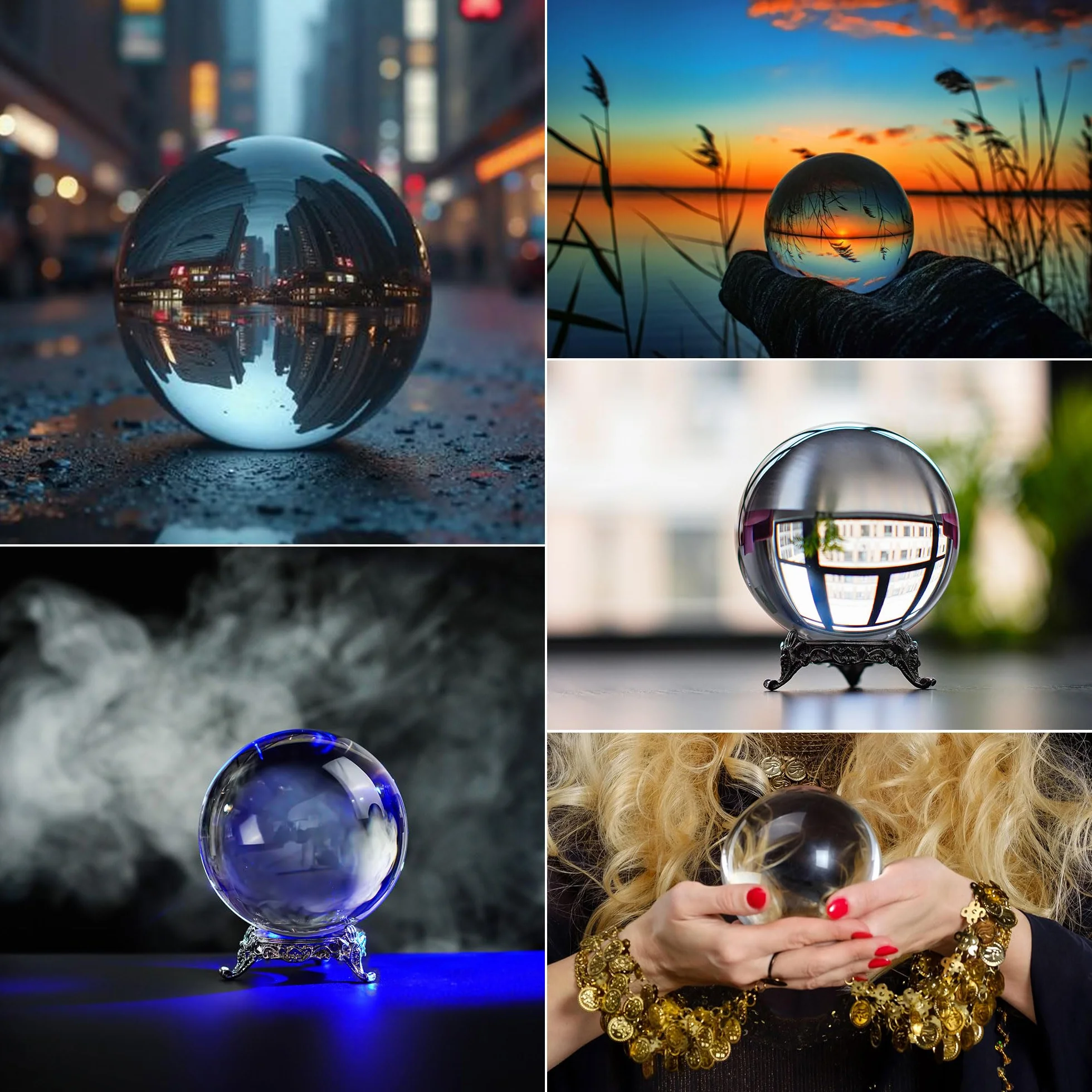 QFkris Bola de Cristal Transparente de 80 mm con Soporte para adivinación de adivinación, Esfera de Cristal para Magia, Bola Decorativa de 3.1 Pulgadas para fotografía de Lentes, Feng Shui